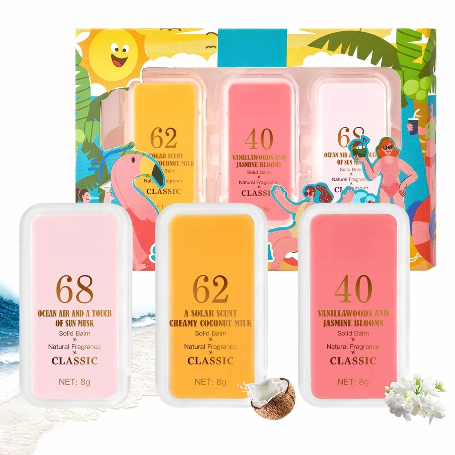 Balsamo Profumato Solido Portatile da Donna Set di Profumi da Viaggio Fragranze Naturali a Lunga Durata Mini Profumo in Cera Regali Non Appiccicoso, 3 Fragranze: Oceano, Cocco, Gelsomino