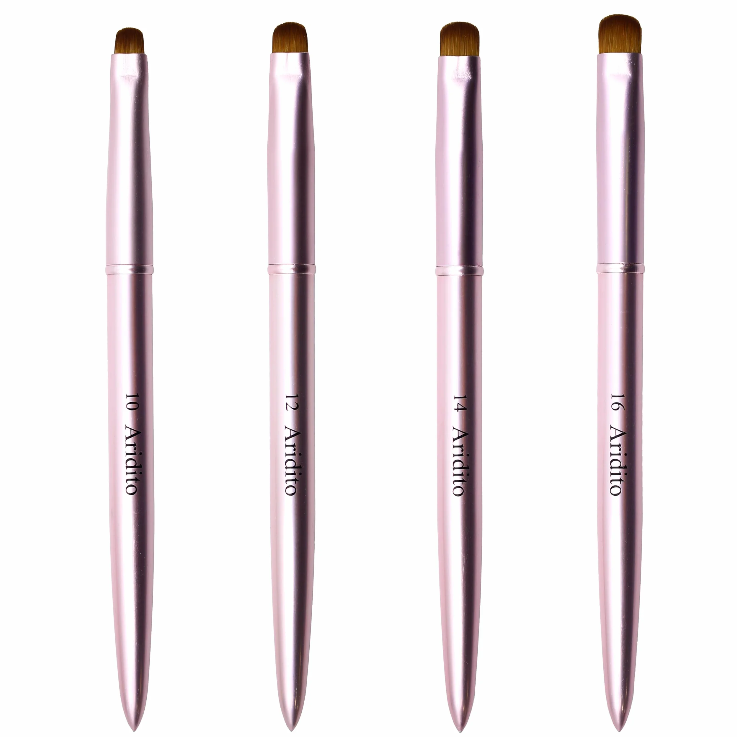 4 pennelli per unghie francesi in metallo rosa, pennello professionale a punta francese, spazzola per la pulizia delle unghie (#10, #12, #14, #16)
