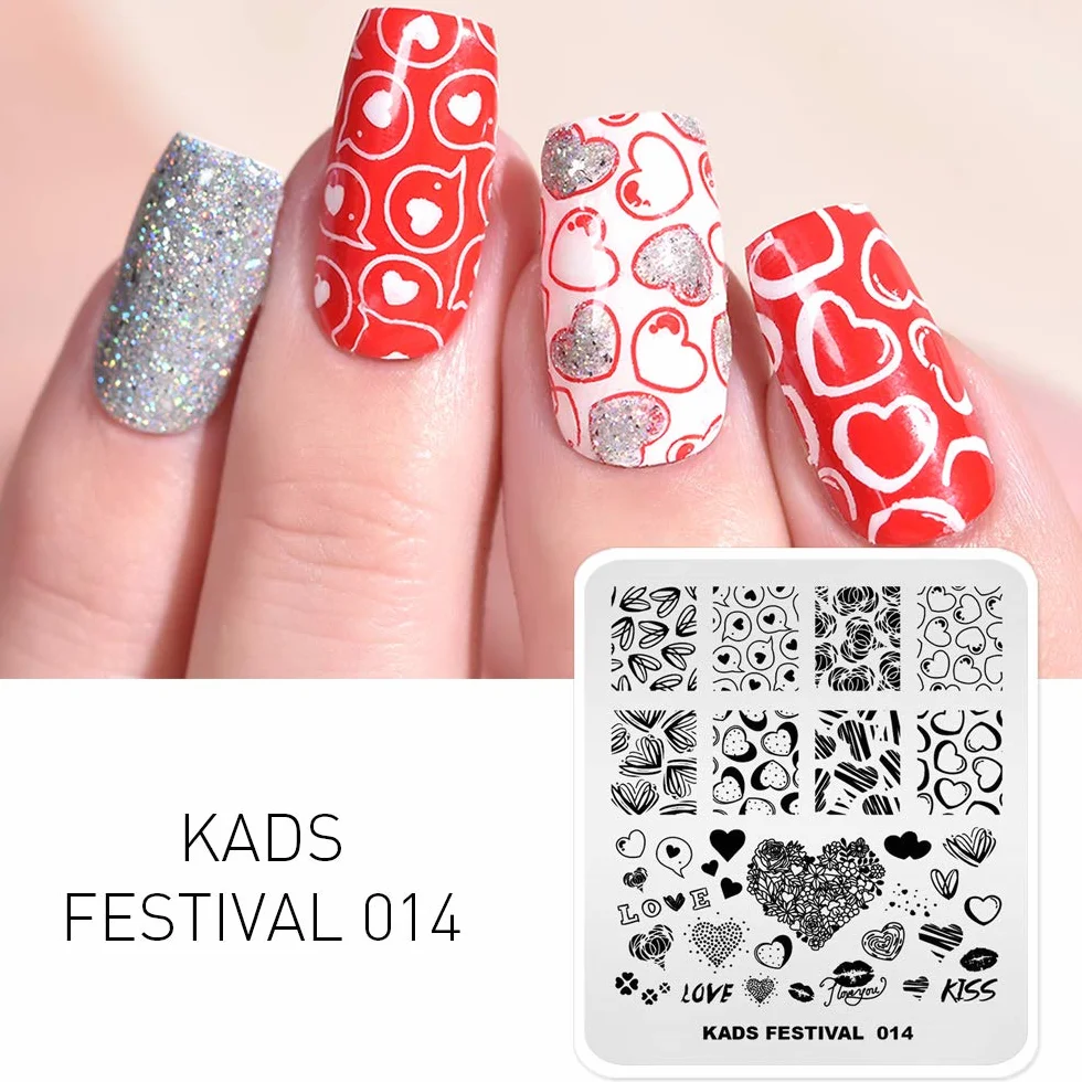 KADS - Stencil per nail art fai da te motivo cuori, amore (FE014)