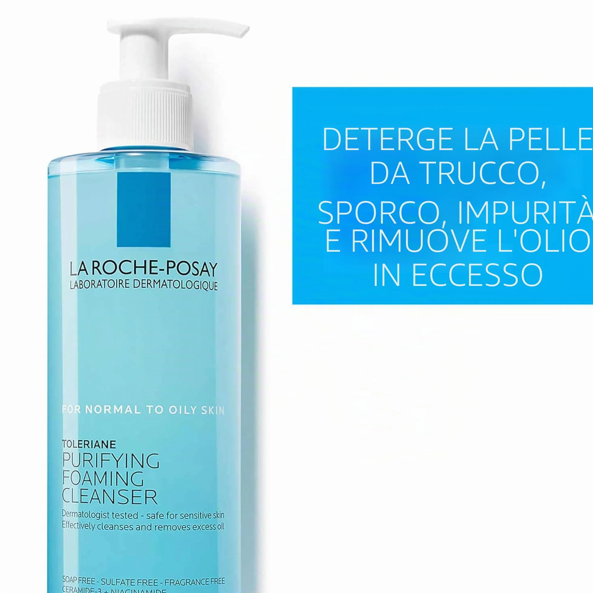 La Roche-Posay Toleriane, Gel Detergente Schiumogeno a Doppia Azione, Adatta a Pelli Sensibili, Elimina Impurità e Sebo, Pelle Morbida e Idratata, Formula con Tensioattivi Delicati e Glicerina, 400 ML