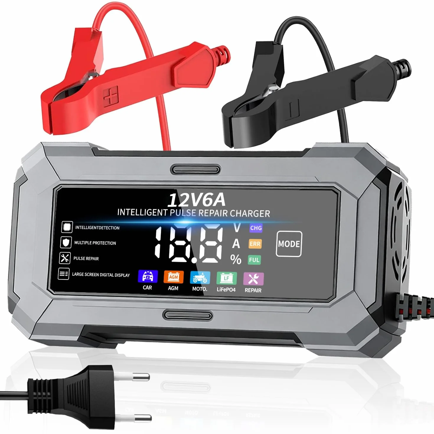 TANYO Caricabatterie Intelligente 12V 6A con Display LCD per Auto Moto AGM LiFePO4