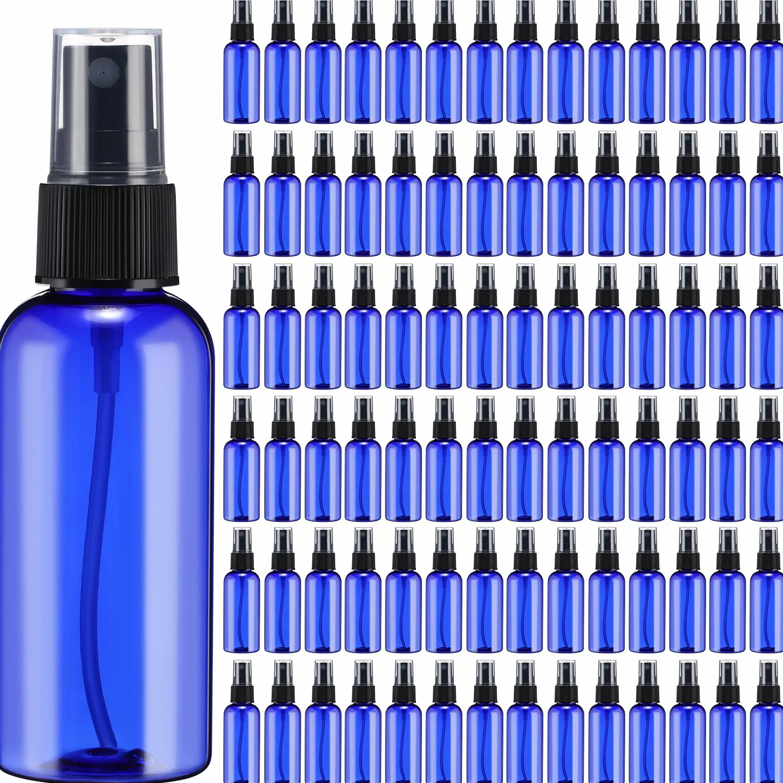 Zhehao 200 flaconi spray in plastica da 56,7 g, vuoti, per capelli, da viaggio, ricaricabili, con tappi a pompa a coste, per oli essenziali, profumi, cura della pelle, pulizia (blu)