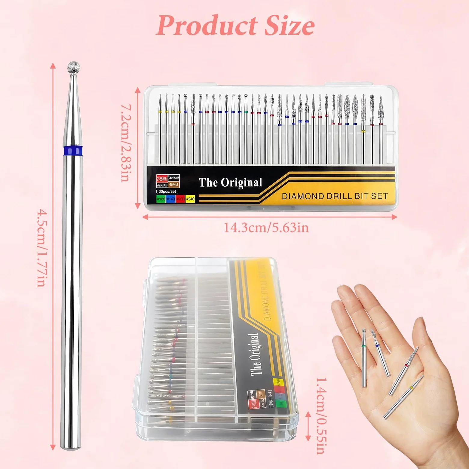 Set di 30 punte per fresa per unghie, fresa per unghie, punte per cuticole con aste da 3/32 pollici per manicure, cura delle unghie, mani e piedi