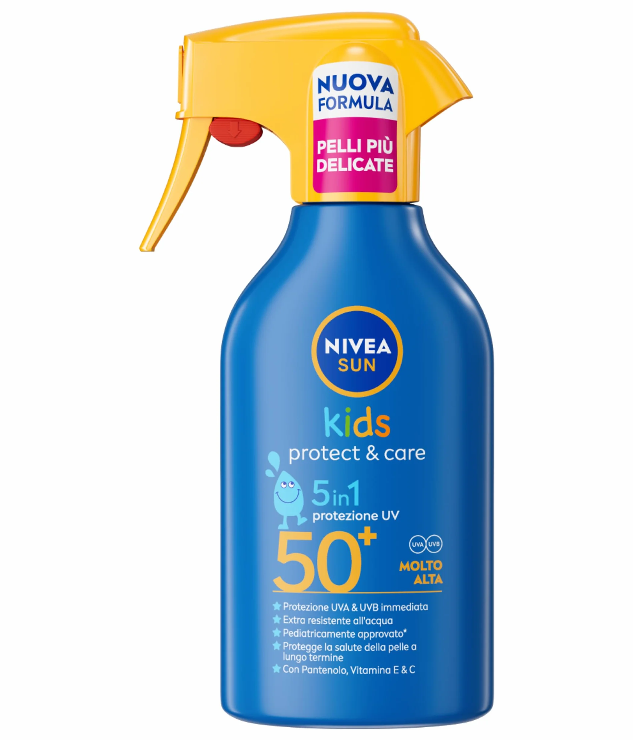 NIVEA SUN Kids Maxi Spray Protect & Care SPF 50+ 270 ml Crema Solare Bambini 3+ Anni Protezione Solare 50 Spray Extra Resistente Acqua Sudore Pantenolo Vitamina C & E