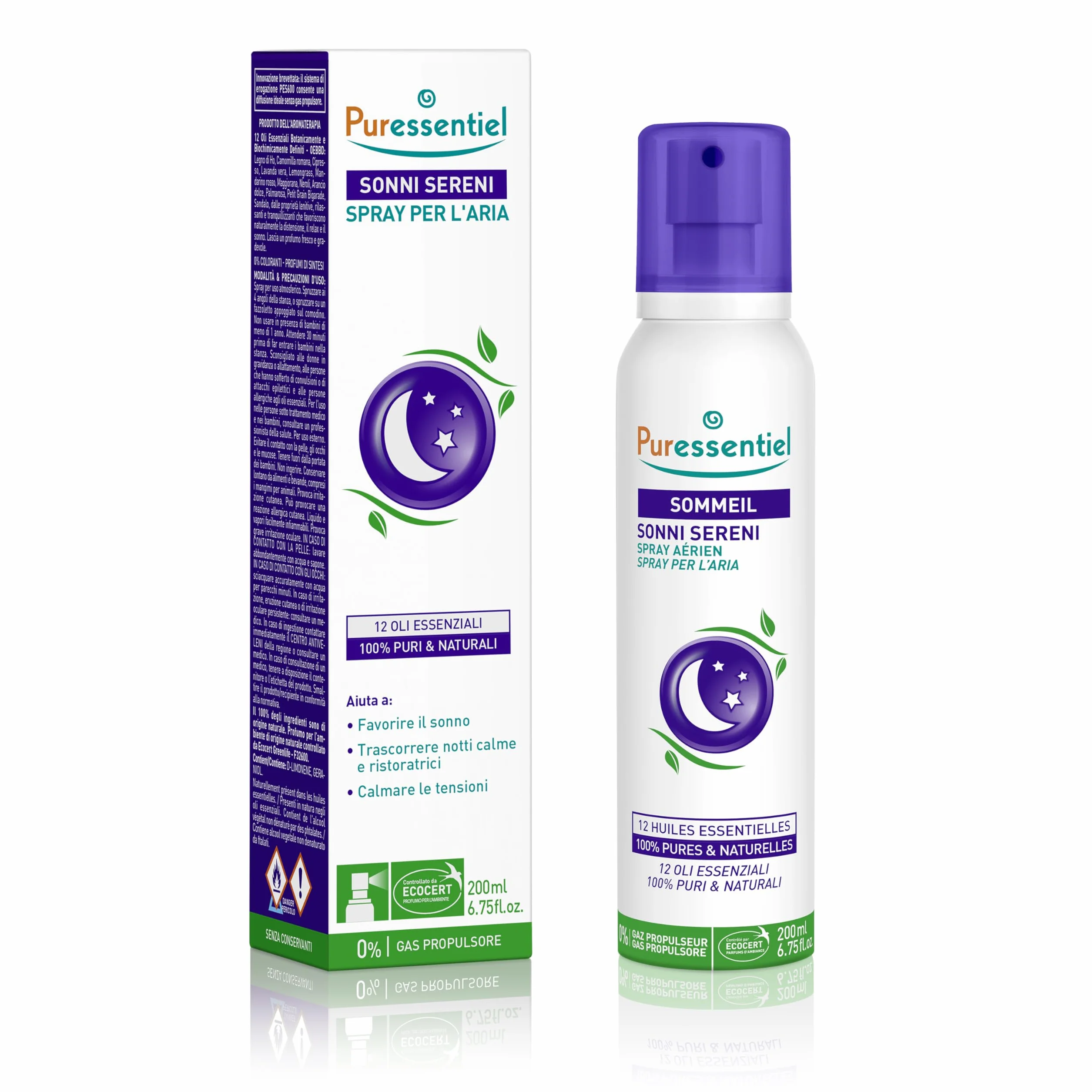 Puressentiel – Sonni Sereni – Spray per l’aria – Aiuta a calmare le tensioni e a favorire il sonno – 12 Oli essenziali dalle proprietà lenitive e rilassanti – Profumo fresco e gradevole – 200 ml
