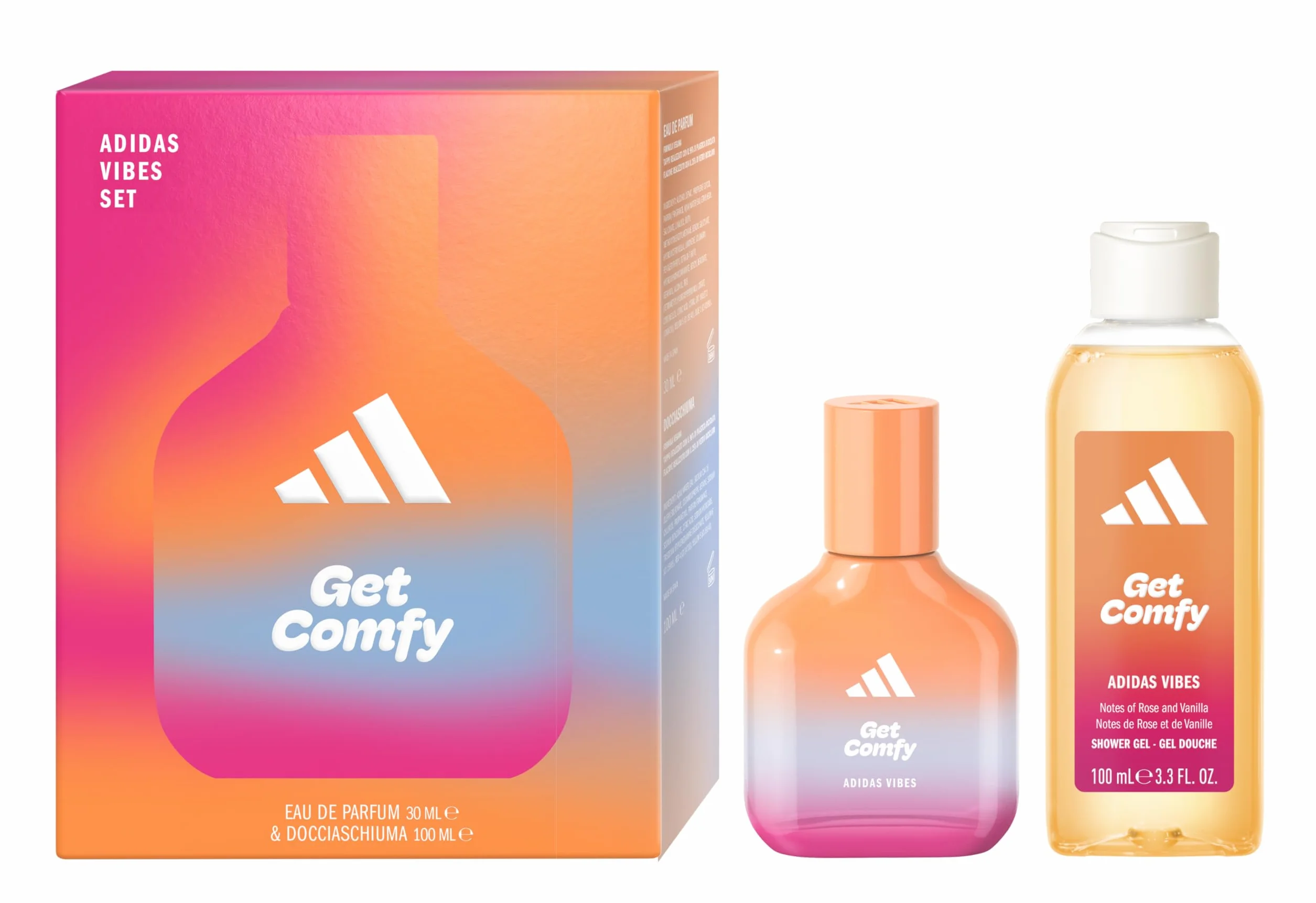 Adidas, Confezione Regalo Donna Vibes Get Comfy Eau de Parfum 30 ml + Gel Doccia 100 ml