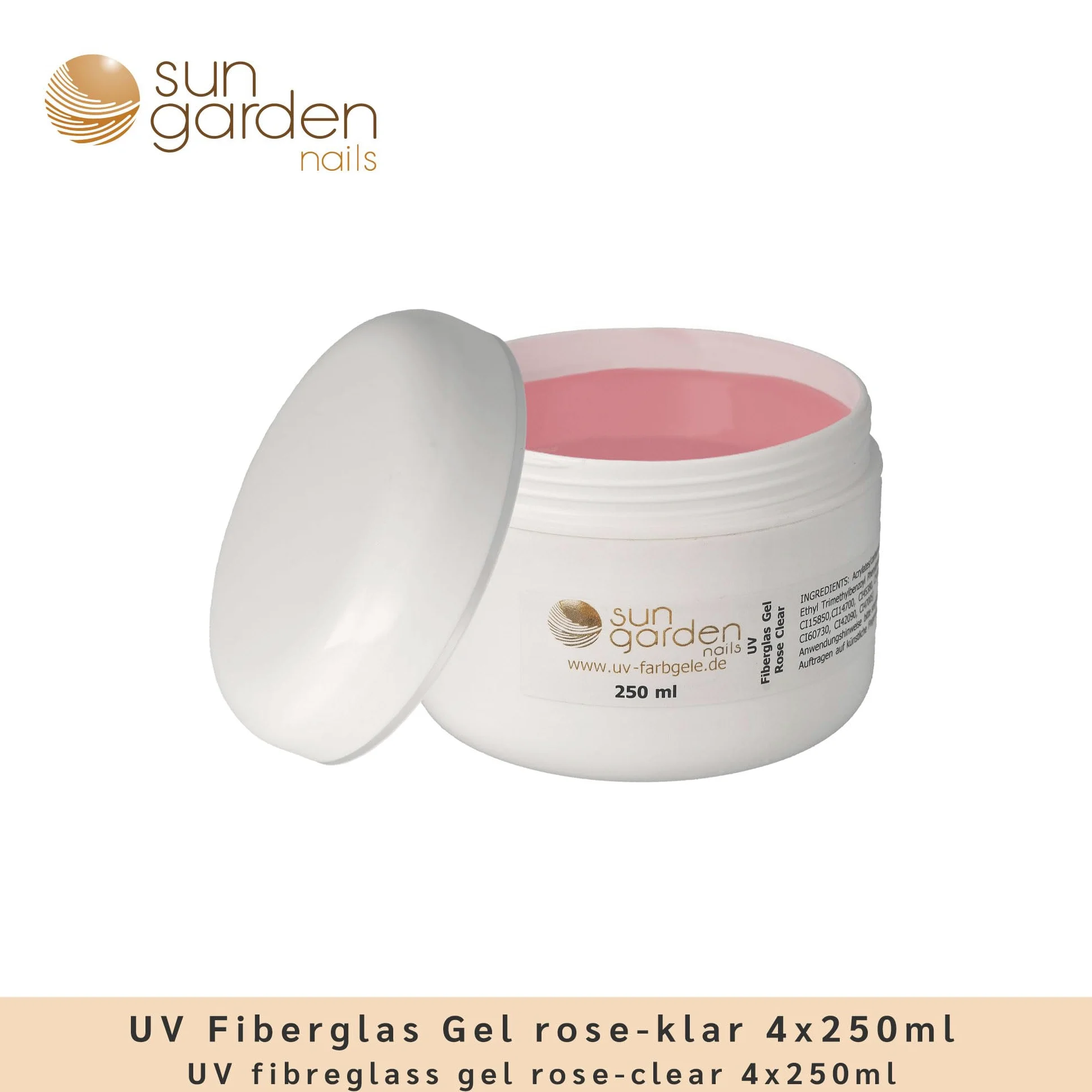 Gel in fibra di vetro UV rosa trasparente, 4 x 250 ml Premium Line – 1000 ml – gel per unghie – Top Coat – Gel per unghie – Gel per unghie – per pedicure – manicure