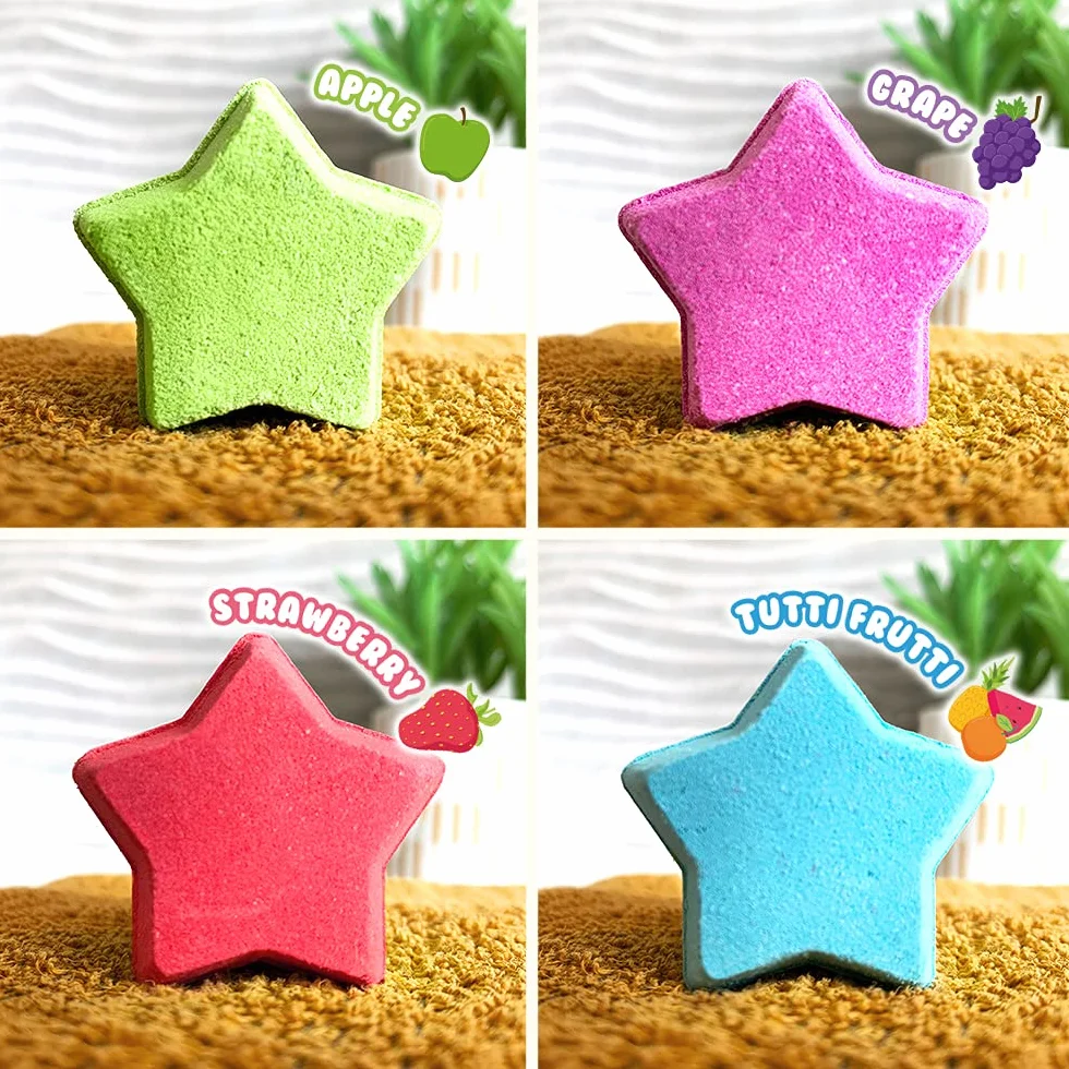ZIMPLI - 4 x Baff Bombz Stella, Crea un’avventura colorata e frizzante durante il bagnetto, Bombe da Bagno Frizzanti, Giocattolo da Bagno, Idee per Calze di Natale