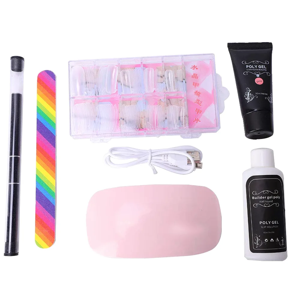 Set di strumenti per nail art con lampada essiccatrice, colla per extension e gel modellante; kit completo per manicure su unghie naturali o artificiali, incluso lima arcobaleno e (Rosa)