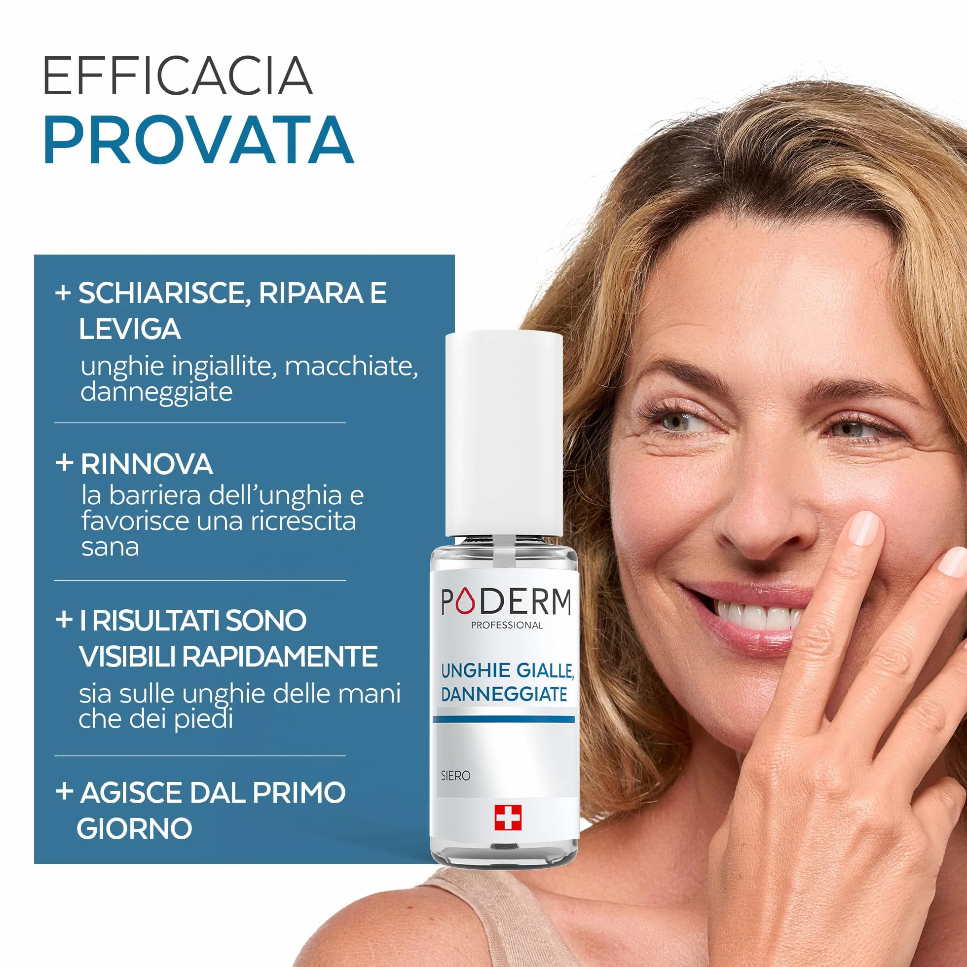 PODERM Unghie Gialle e Danneggiate Schiarisce Liscia Nutre Ingredienti Naturali Cura Mani Piedi Swiss Made