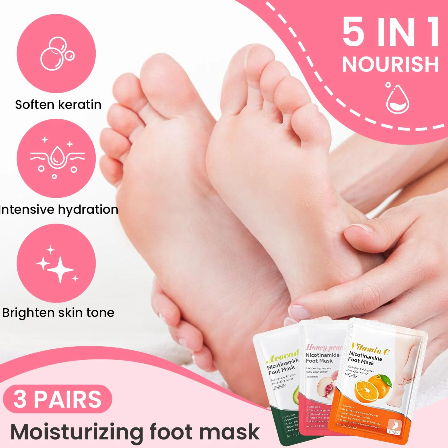 3 Paia Maschera Piedi Esfolianti, Rimuove Pelle Morta Ripara Talloni, Maschera Piedi per Pelle Secca e Talloni Screpolati, Cura Piedi Donna e Uomo, Avocado, Pesca e Arancia