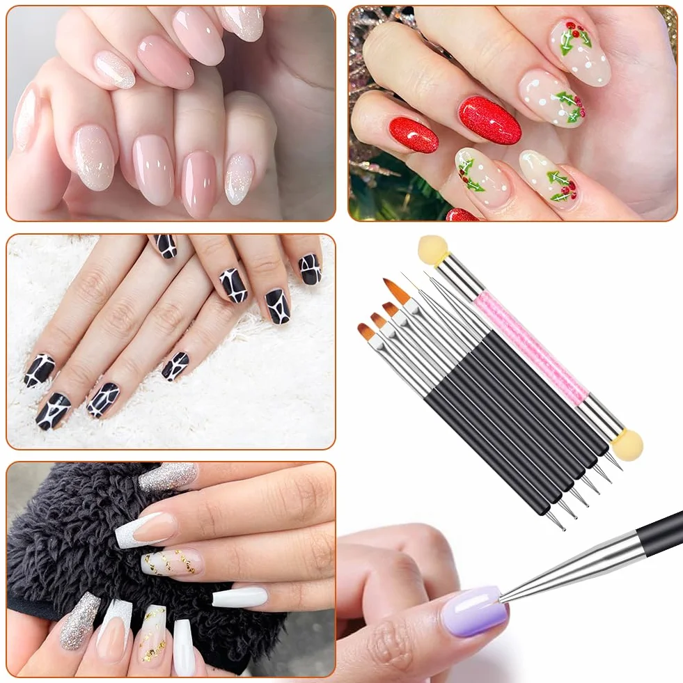 Pennelli Nail Art Set di Pennelli, 6 Pezzi Pennelli e Spugna di Pennellino, per Unghie in Gel per Disegnare DipingereLlinee e Fiori per Nail Art per Il Design Delle Unghie