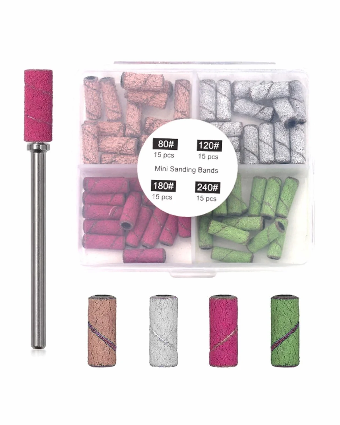 Fresa per Unghie,60 Pcs Abrasivi Fresa Unghie Professionale con 1 Punte,Granulometria 80/120/180/240,Accessoriunghie per Manicure e Pedicure(4 Colori B)