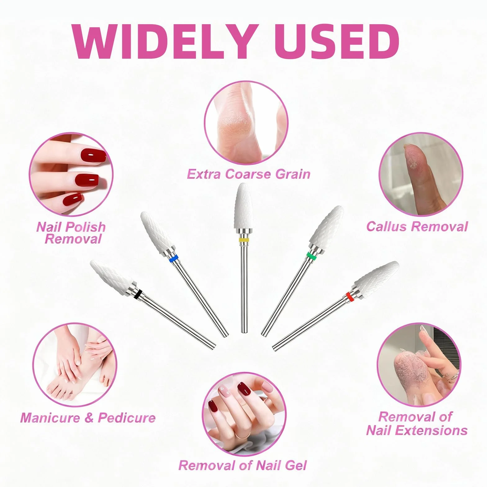 Punta per Trapano in Ceramica per Unghie 5 Pezzi Rimozione Cuticole Gel Acrilico Manicure Pedicure