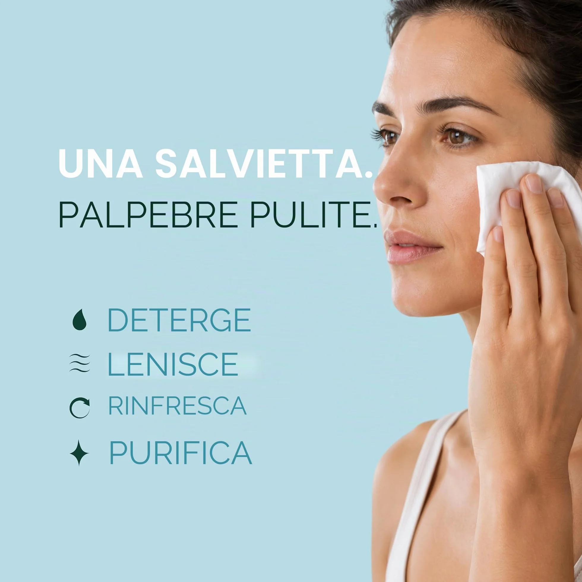 Salviette antimicrobiche per palpebre e ciglia ipoallergeniche confezione da 60