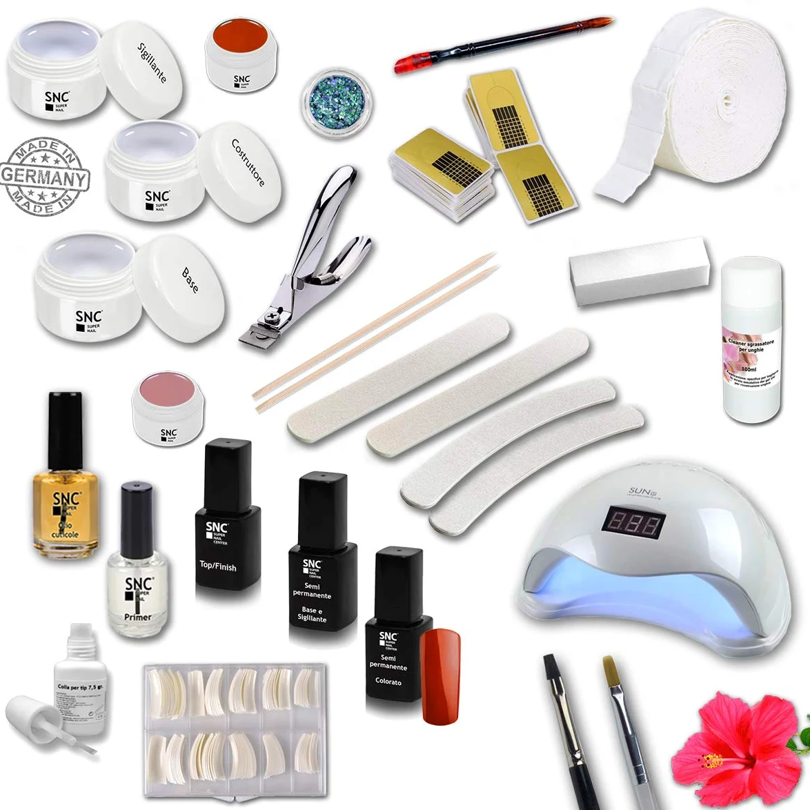 Kit completo professionale ricostruzione unghiecon lampada, Gel UV + Smalto gel semipermanente - Germania