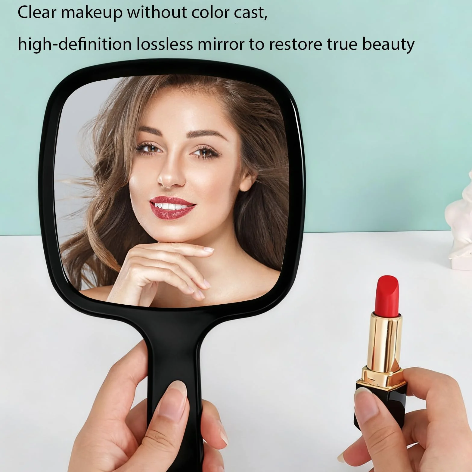 Specchio professionale a mano con manico ergonomico, forma rotonda, specchio portatile per trucco, specchio piccolo per taglio capelli dietro, uso dentale e barbiere, specchio per viaggio