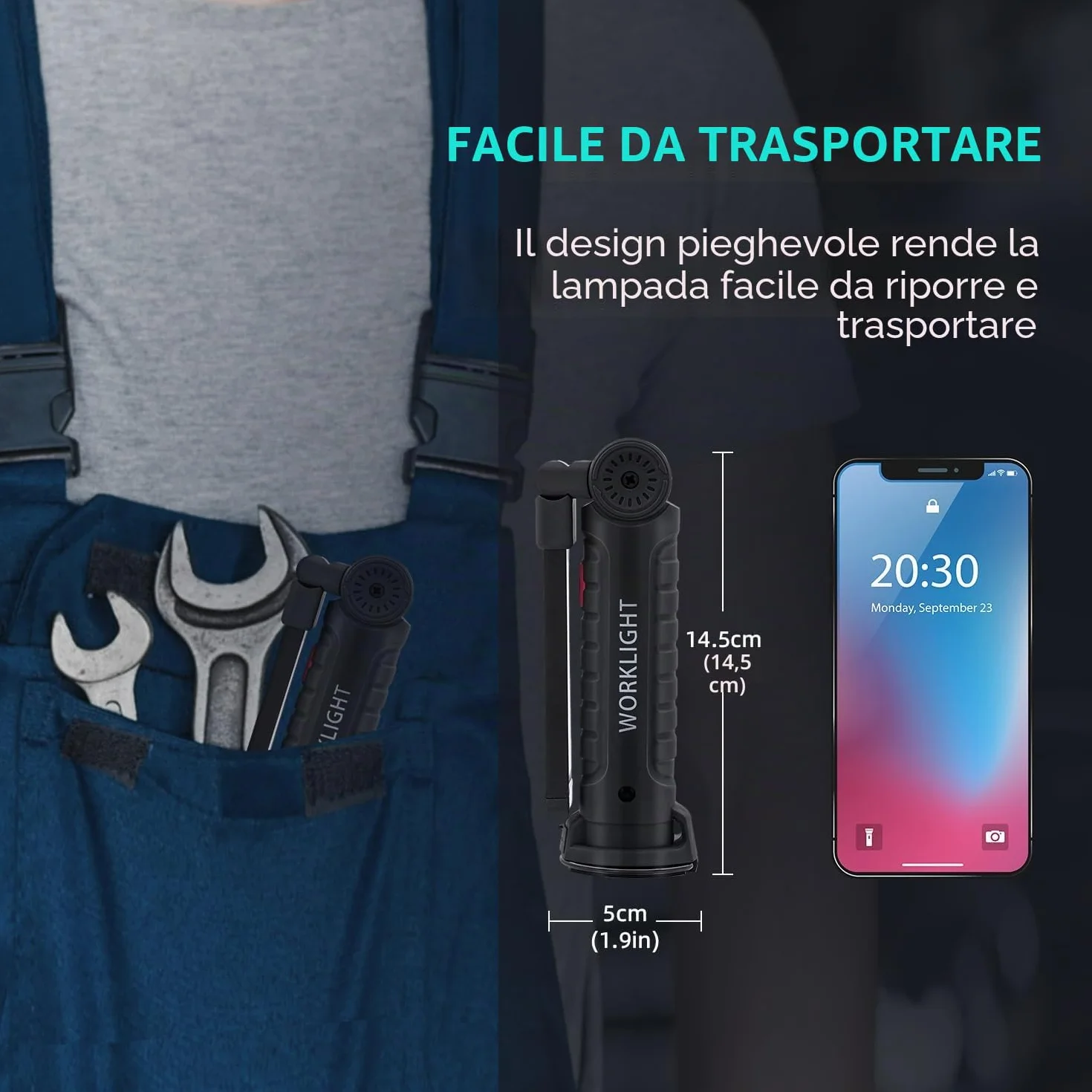 Torcia Magnetica Ricaricabile USB COB 5 Modalità Portatile con Gancio per Campeggio Esterna Autofficina