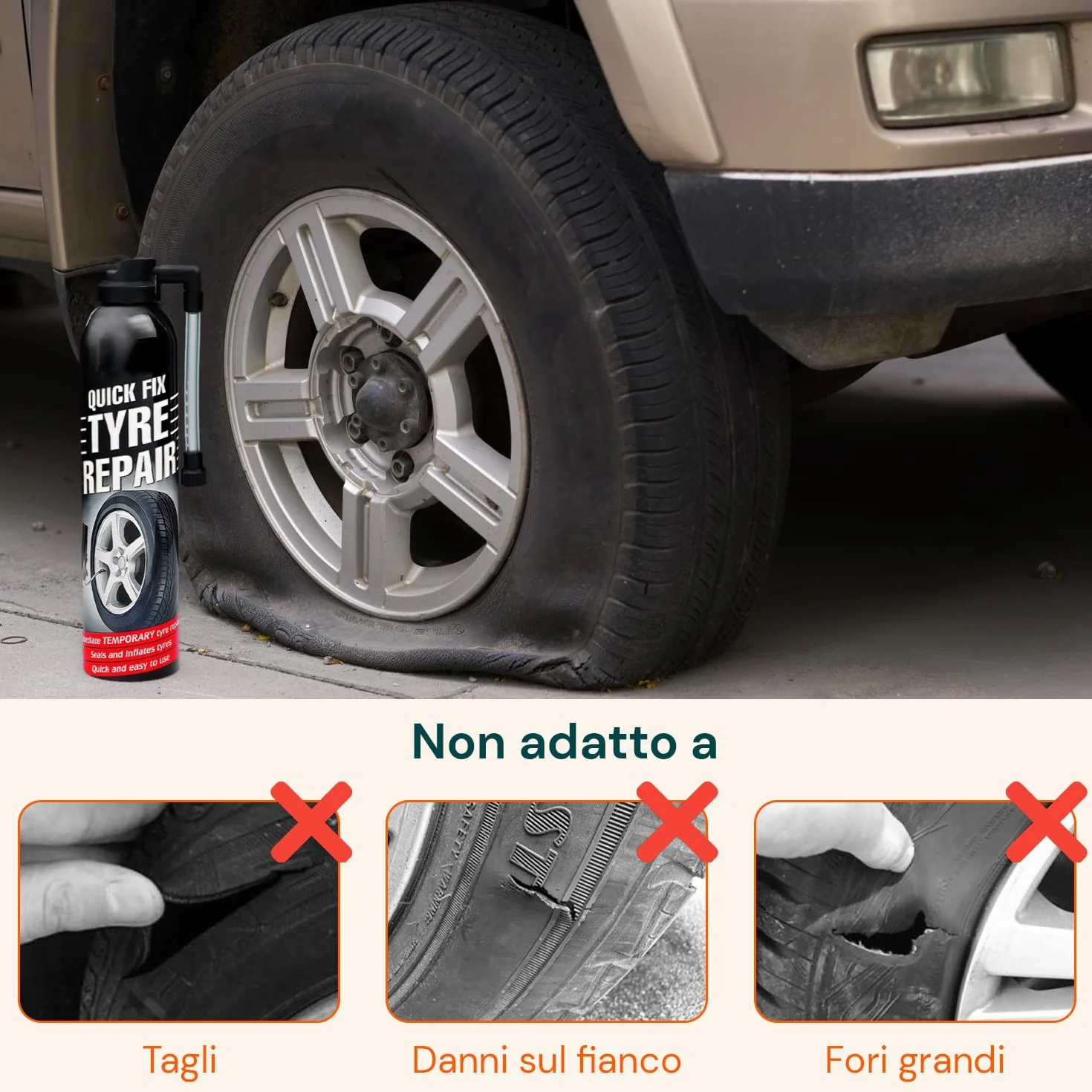 Avilia - Kit Spray 2/4/6 Gonfia e Ripara Pneumatici Auto/Moto – Spray Sigillante 2 in 1 – Ripara Gomme Foratura di Emergenza – Senza Cambio Ruota, Cric o Chiave Inglese – Riparazione Rapida (2)