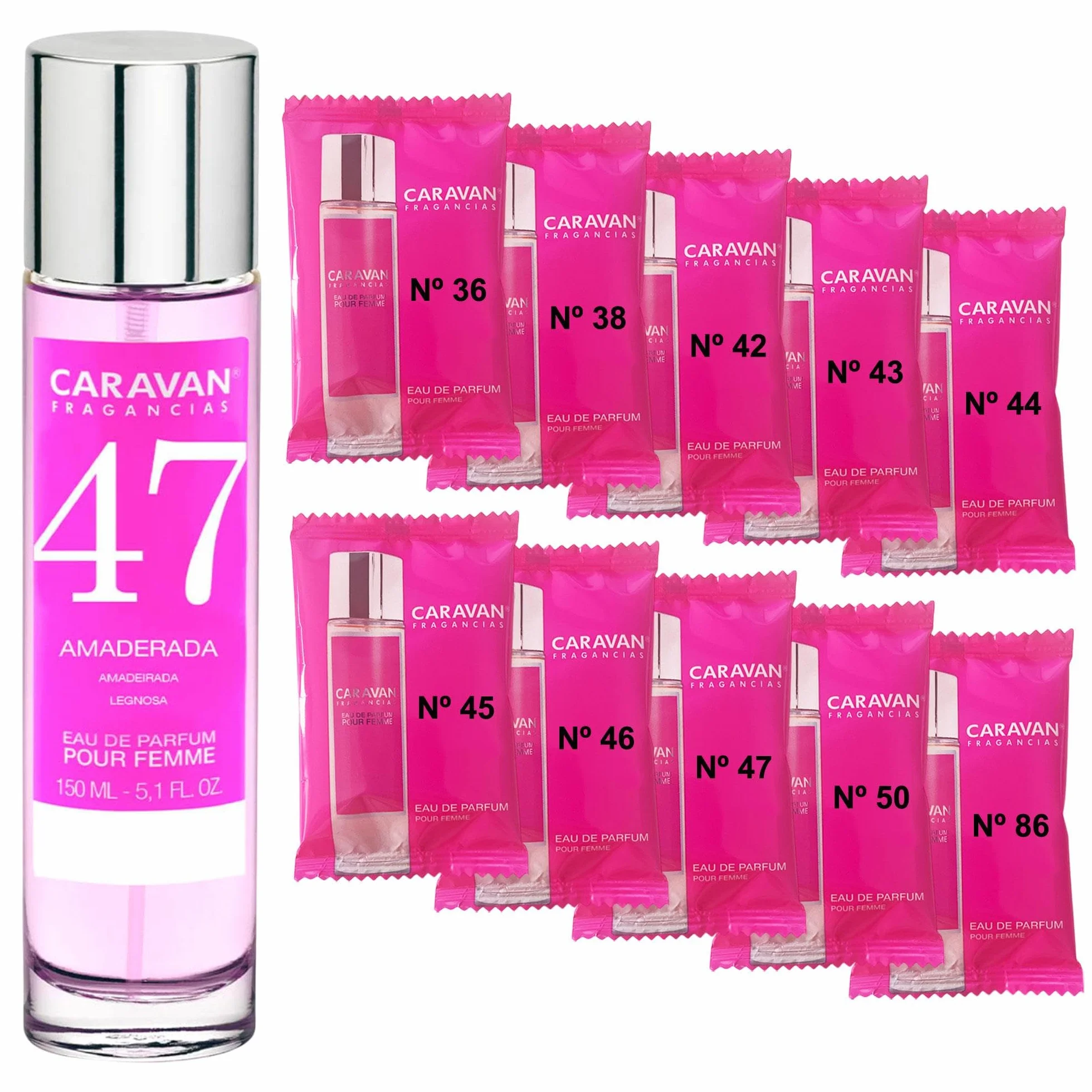 CARAVAN FRAGANCIAS Profumo da donna n. 47 da 150 ml + set di 10 flaconcini di fragranze femminili diverse da Caravan per scoprire nuovi aromi
