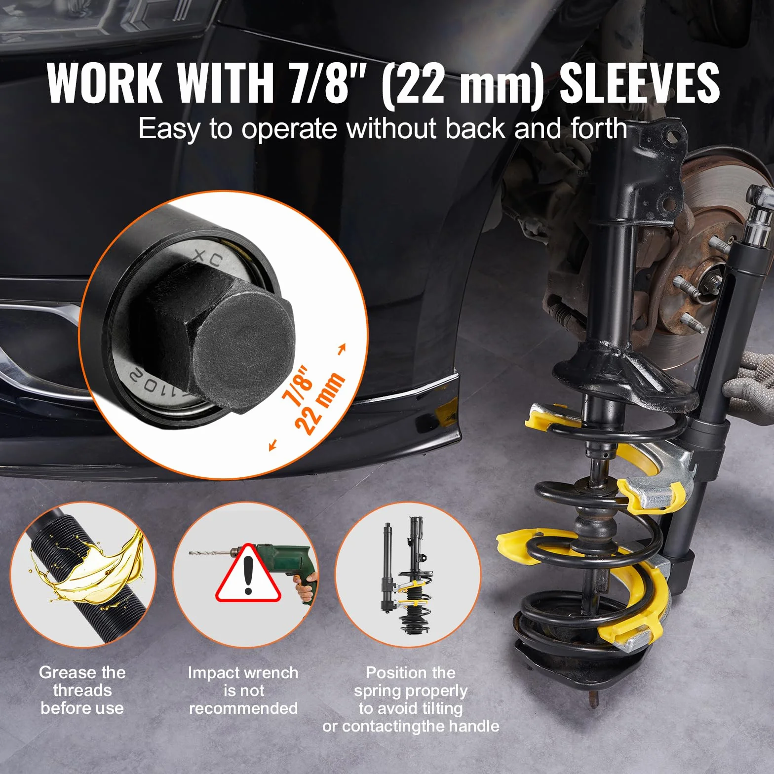VEVOR Kit Compressore a Molla Ammortizzatore per Auto 4,5 Tonnellate Acciaio 45# 3 Pezzi Valigetta Portatile