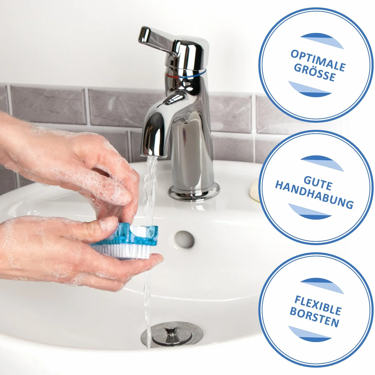 6X Spazzola per Il Lavaggio delle Mani - Spazzola per Unghie in plastica - Spazzola per Le Mani a Doppia Faccia - Spazzola per la Pulizia di Mani e Unghie (Rosso/Grigio/Blu - 6 Pezzi)