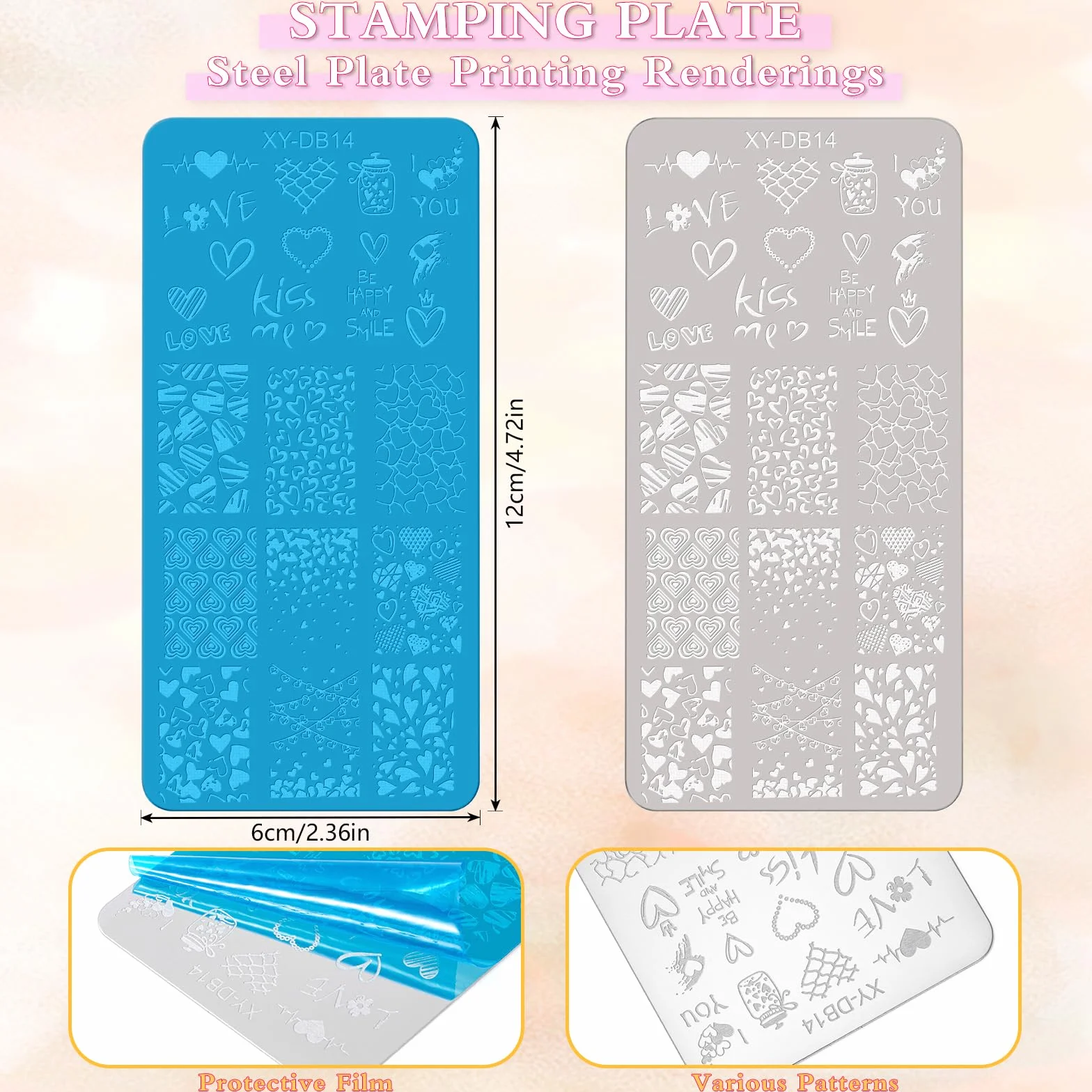 MWOOT 6 PCS Stamping Nail Art, Linee Geometria Fiore Cuore Farfalla Stencil Unghie Nail Art, Unghie Piastre French Manicure Nail Piastra, Unghie Timbro Scraper Piatti Templates per Decorazione Unghie