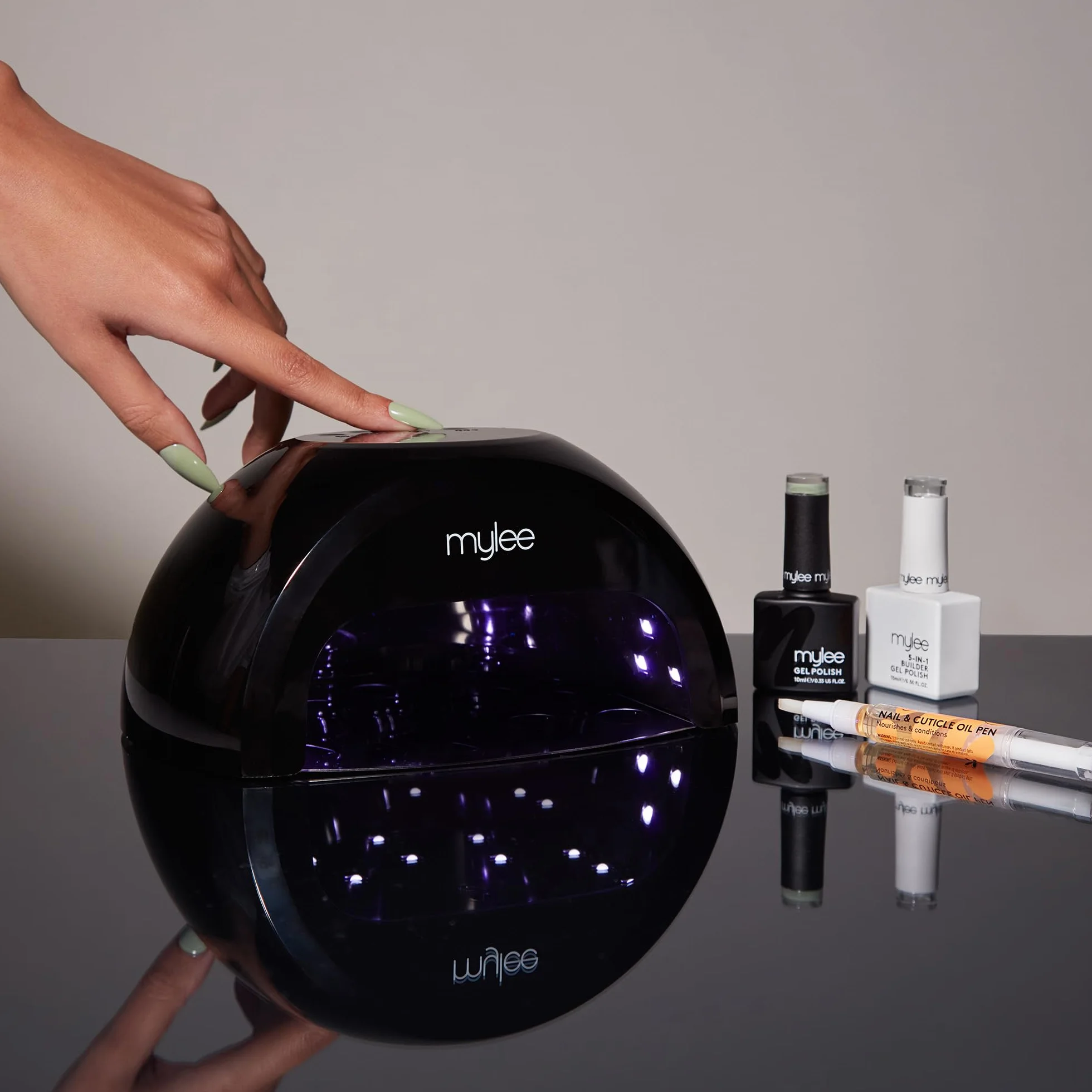 Mylee Lampada a LED per Asciugare Smalto Gel, 5 Dita, Polimerizzazione Convessa, Base Rimovibile, Modalità Basso Calore