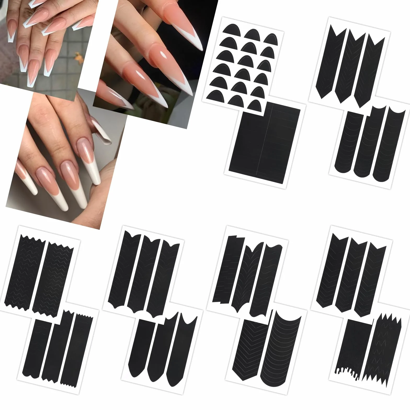 36 fogli per manicure francese, stencil per unghie autoadesive, timbri per unghie, guide francesi, per manicure, decorazione fai da te, 12 modelli