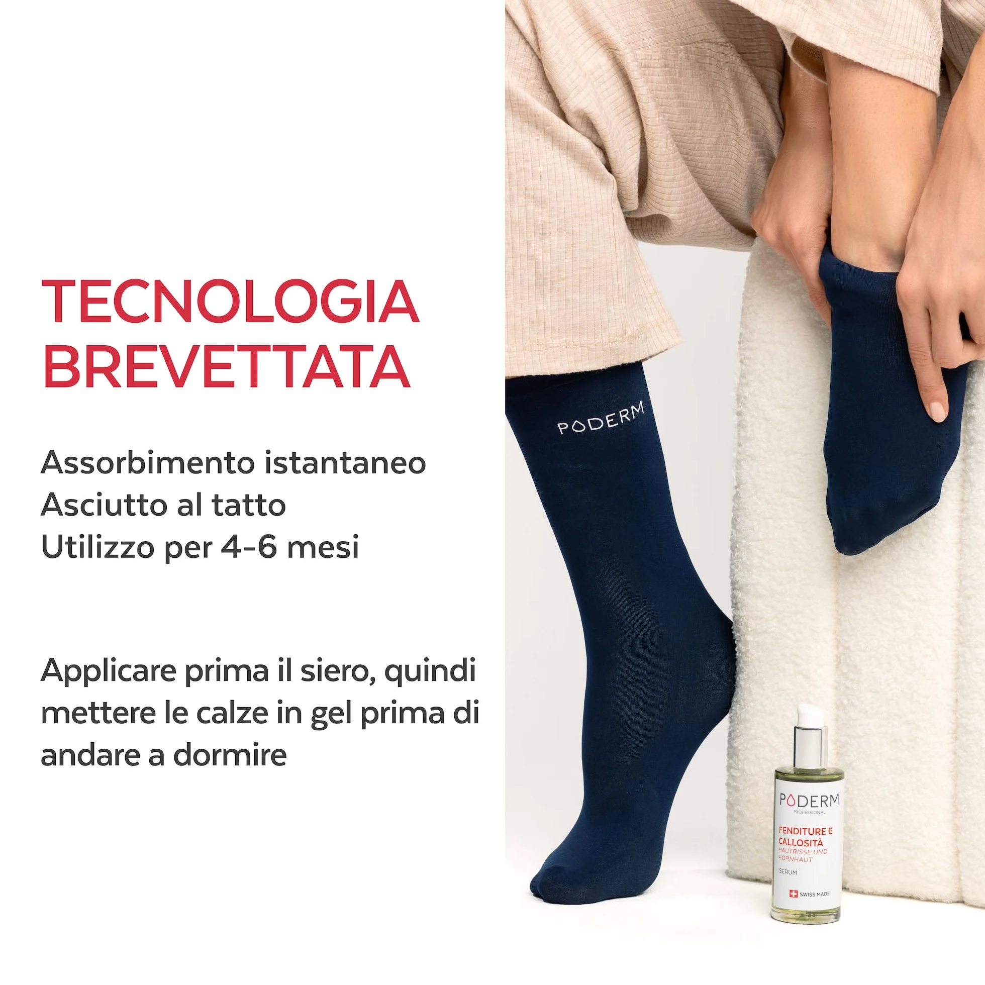 PODERM - FESSURE E CALLOSITÀ - Ripara e lenisce le fessure/Nutre e ammorbidisce le callosità - TRATTAMENTO INTENSIVO NOTTE 8H - Ingredienti 100% Naturali - Cura dei piedi - Swiss Made