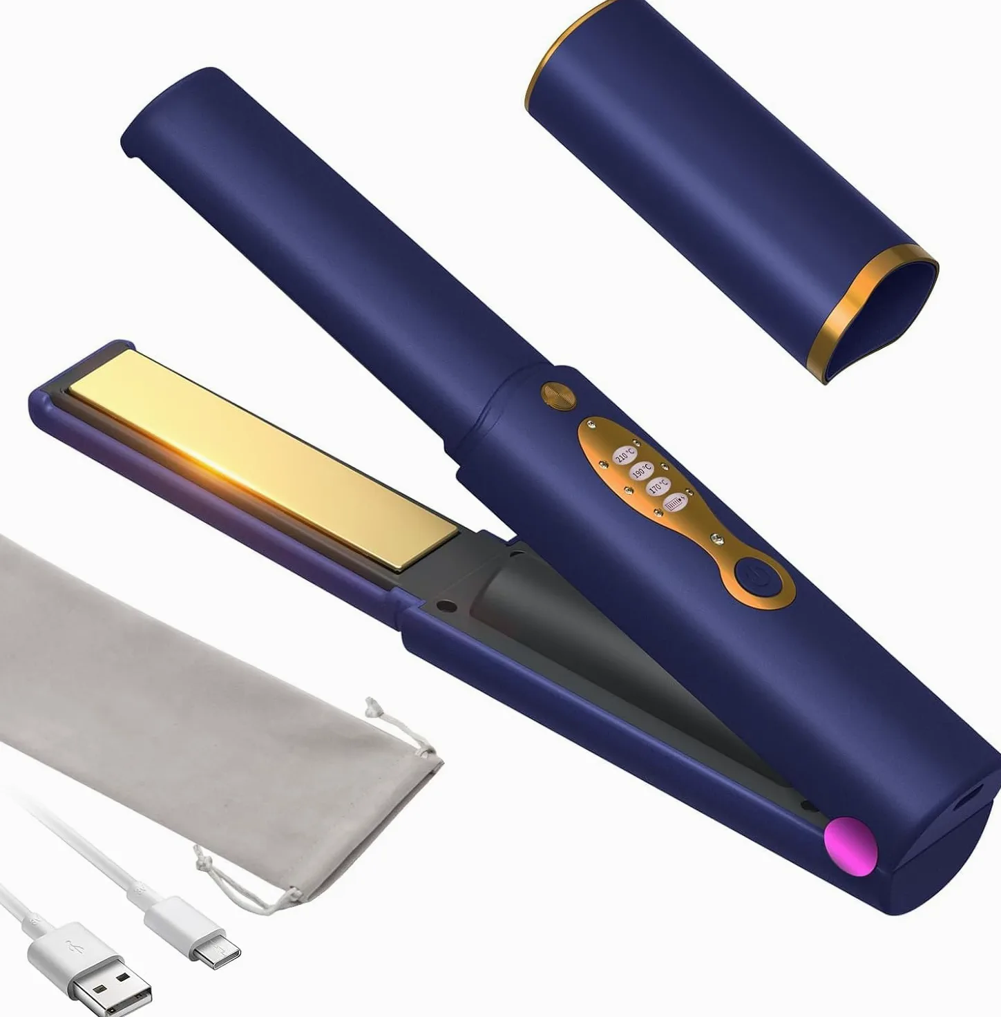 OBEST Piastra Capelli,Piastra e Arricciacapelli Portatile Senza Fili 2 in 1, Piastra da Viaggio per Capelli Ricaricabile USB,5000mAh,Riscaldamento Rapido Della Ceramica,3 Temperatura Regolabile
