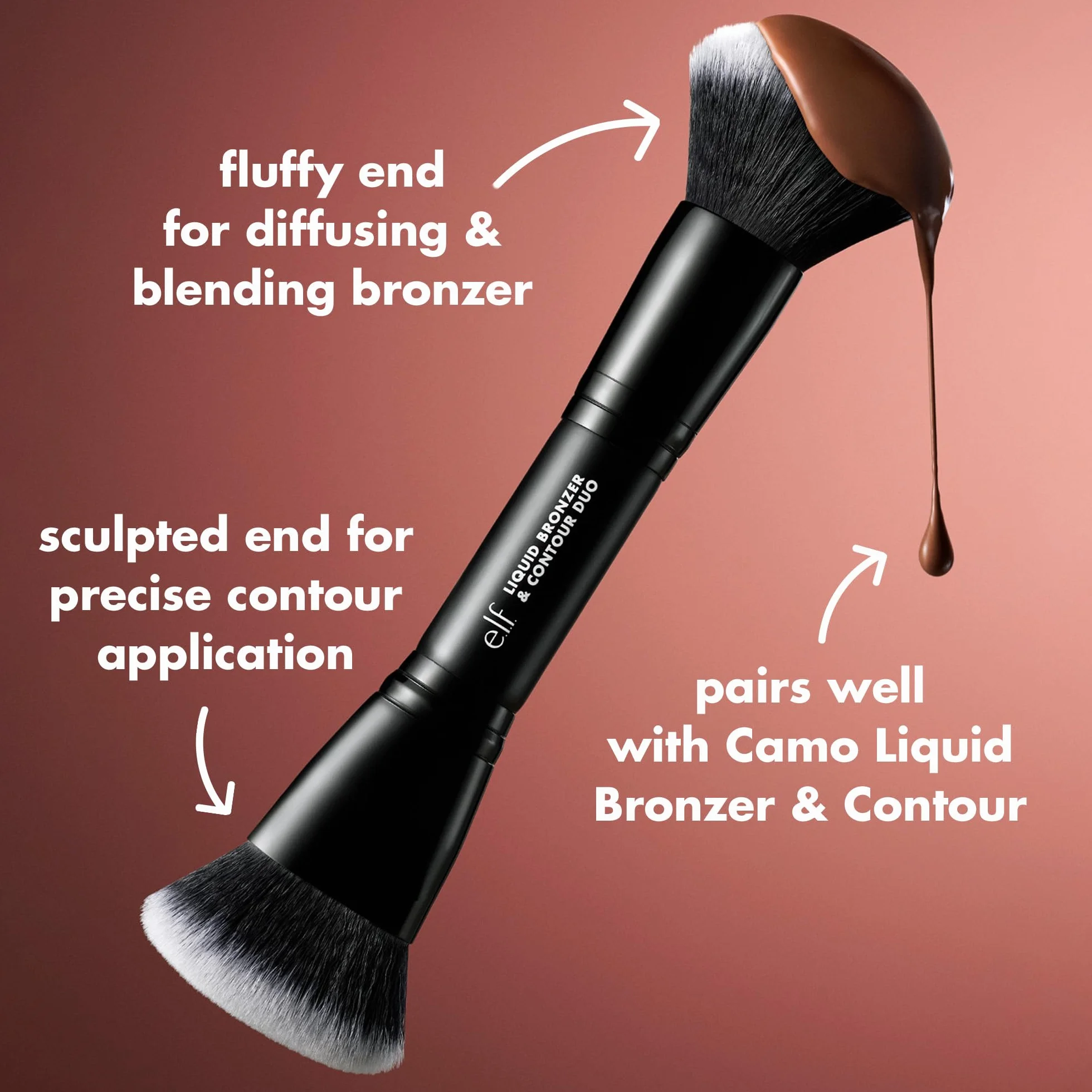 e.l.f. Camo Liquid Bronzer & Contour Duo Brush, Pennello Doppio Viso, Setole Sintetiche, Vegano & Cruelty-Free