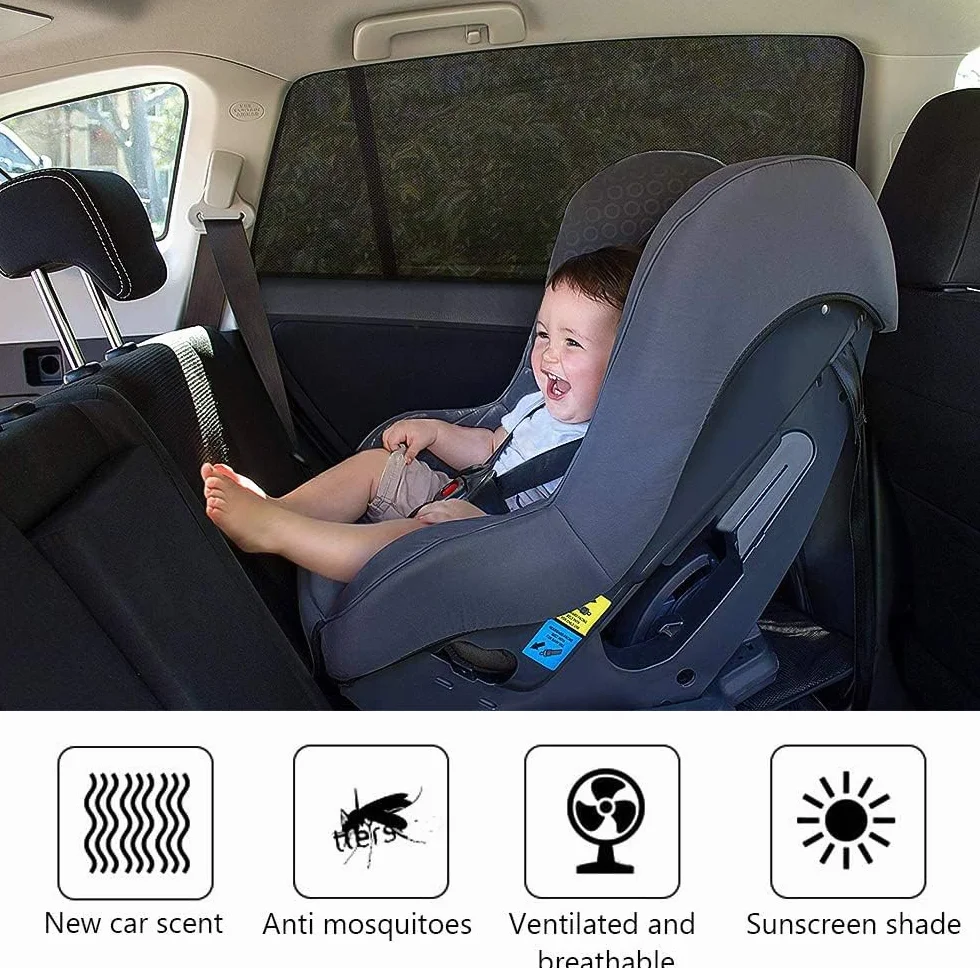 Tendine Parasole Auto 2 Pezzi Anti-Zanzara Protegge Bambini Animali Domestici Universali Finestrini Laterali XL