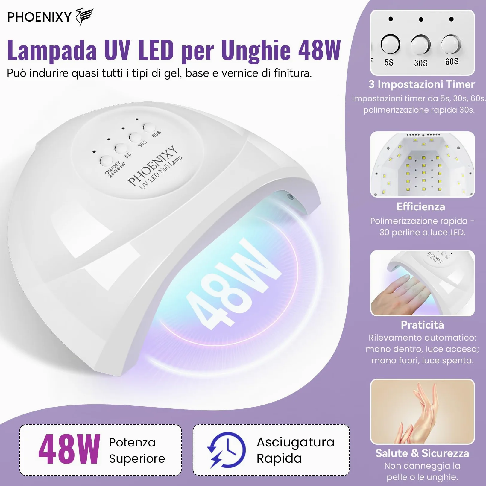 PHOENIXY 66Pz Kit Unghie Gel Completocon Lampada UV e Fresa | 45 Colori Smalto Semipermanente Unghie, kit semipermanente unghie con 4 Top Coats Regalo per Donne