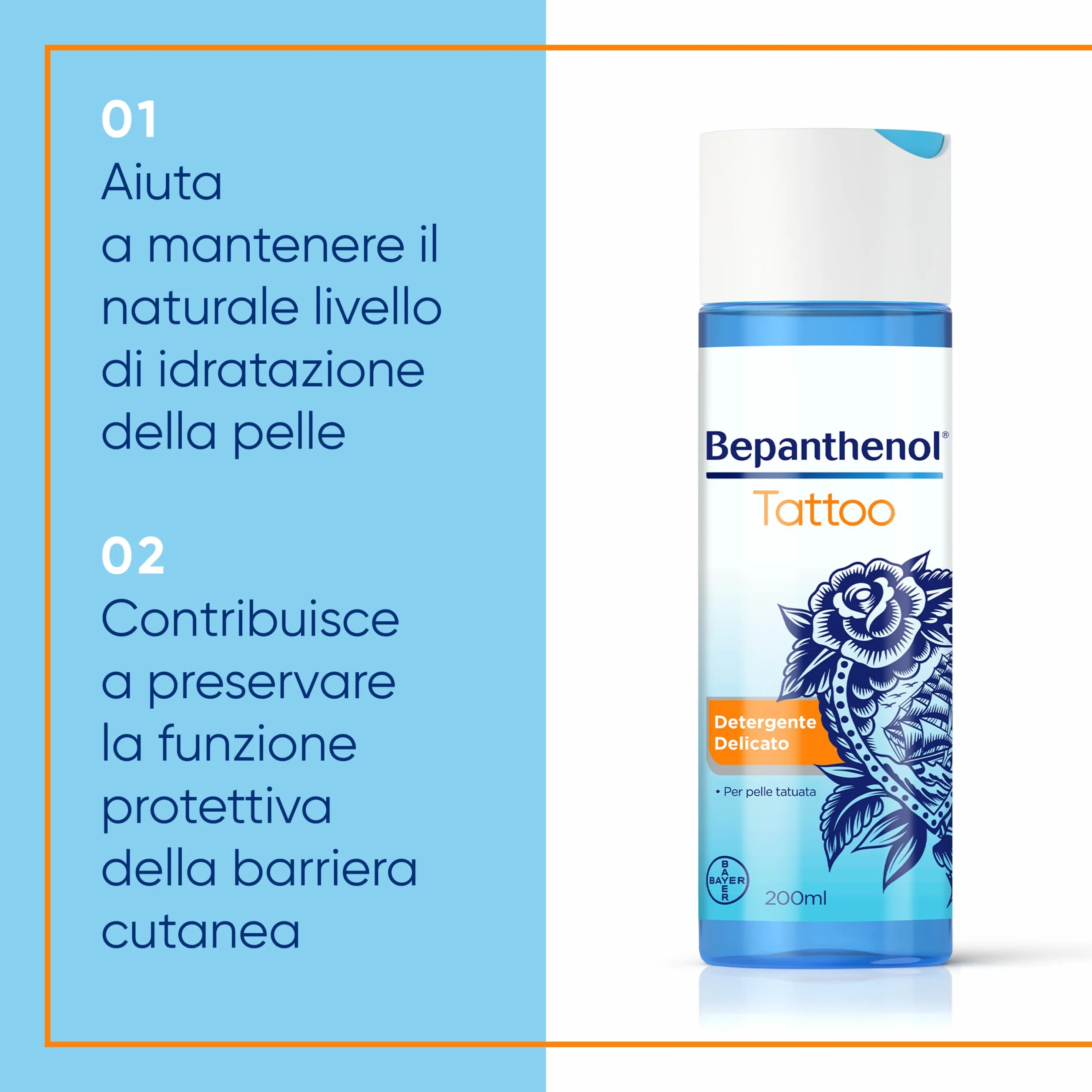 Bepanthenol Tattoo Detergente Delicato con Pantenolo per Aftercare Rivitalizzante Tatuaggio, Ideale per Detergere e Proteggere i Tatuaggi, Ravviva i Colori, Gel Senza Sapone 200 ml