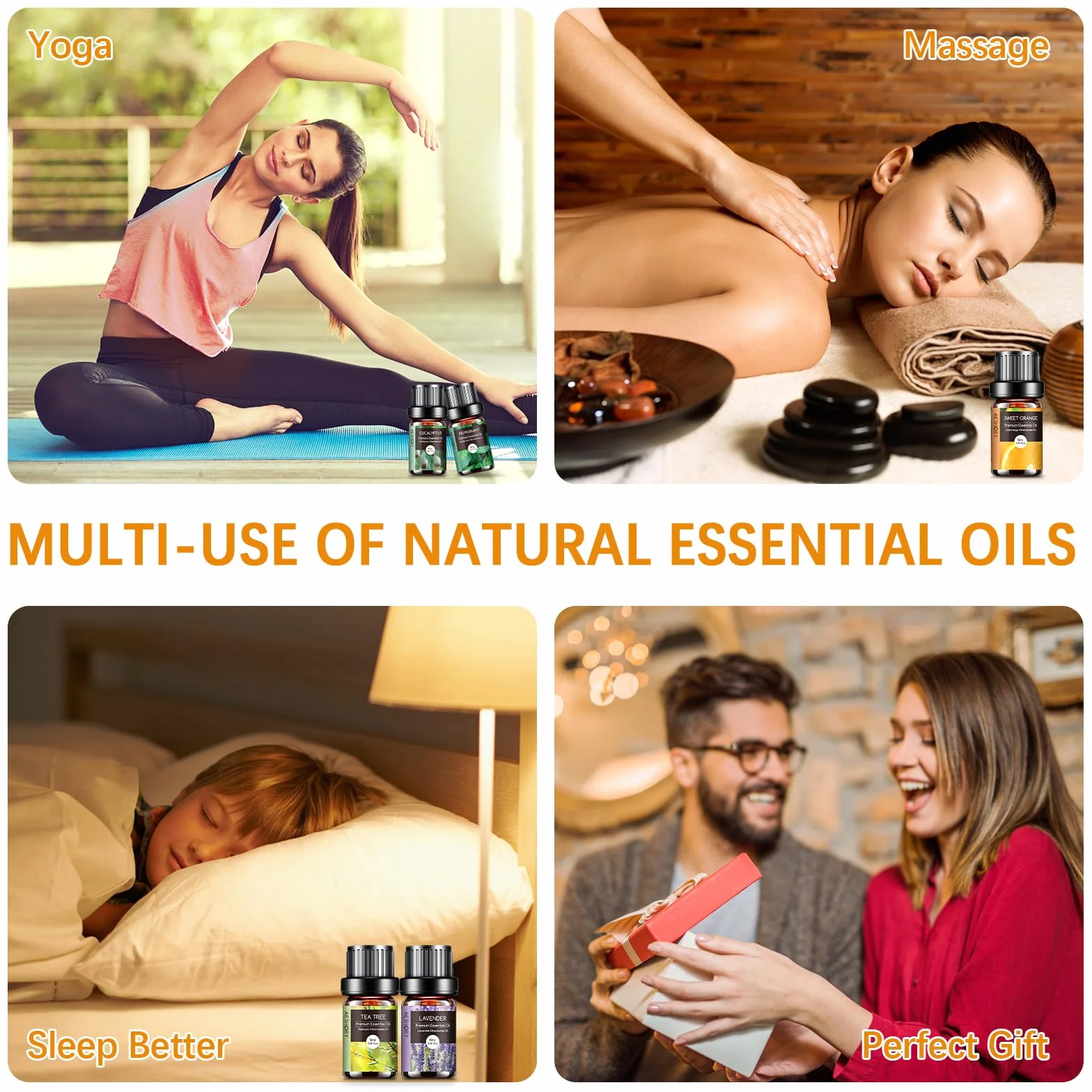AESHORY Set Oli Essenziali 6x10ML Puri Naturali Aromaterapia Lavanda Tea Tree Menta Piperita Eucalipto Arancia Dolce
