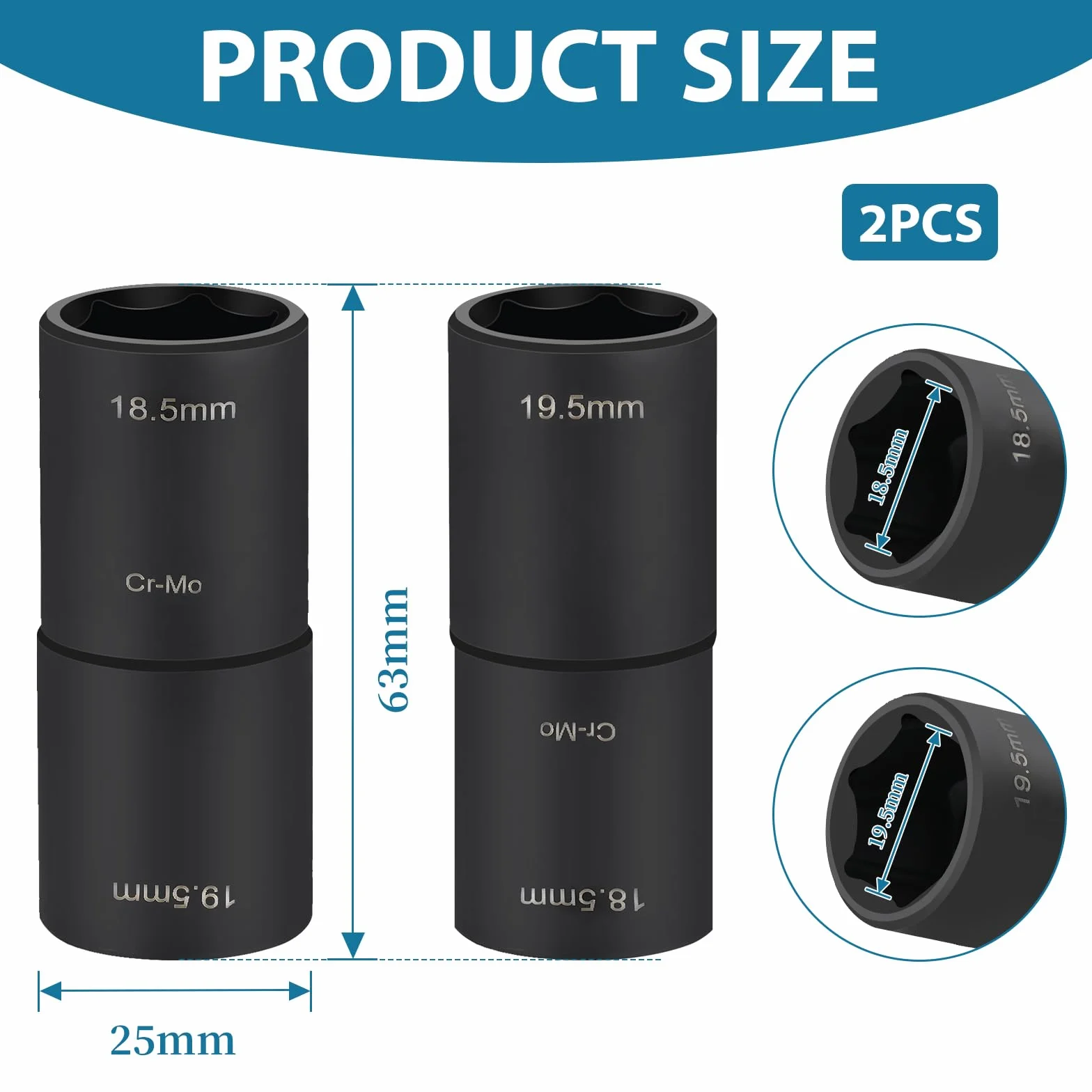 LALAGO Set di chiavi a bussola a percussione 18,5 mm x 19,5 mm 1/2" per Ford Land Rover (2 Pezzo)