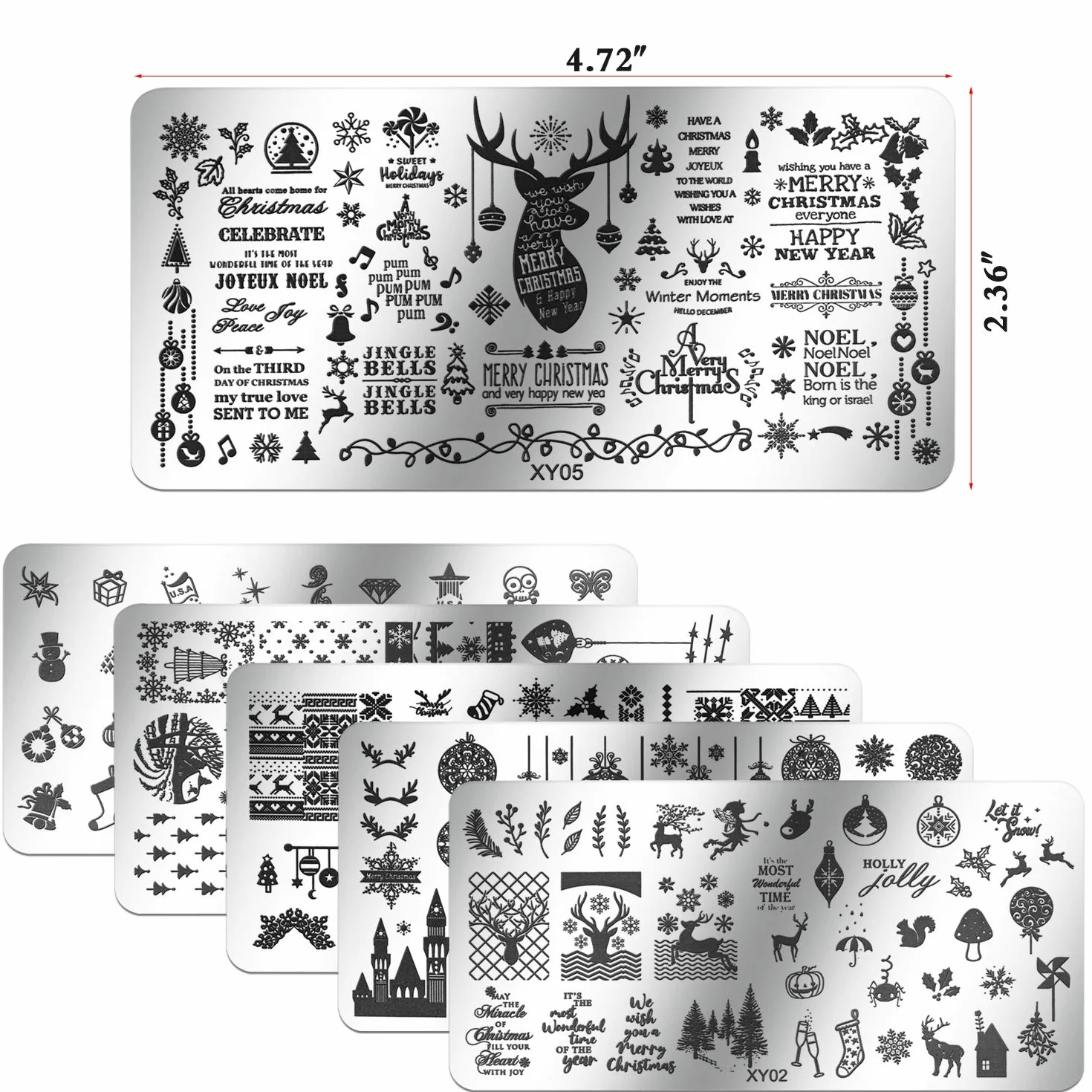 6 Pcs Christmas Nail Stamping Plate, MWoot Natale Fiocco di neve dei cervi dell'albero Nail Art Unghie Timbro Nail Art Stamp Plates Chiodo quadrato rotondo