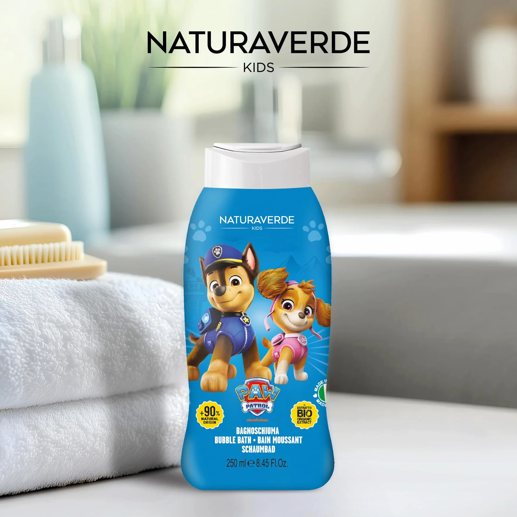 Naturaverde | Kids - Paw Patrol - Bagnoschiuma Double Bath, per Bambini, Prodotti per Igiene Bambini, con Estratto di Avena BIO, 250ml
