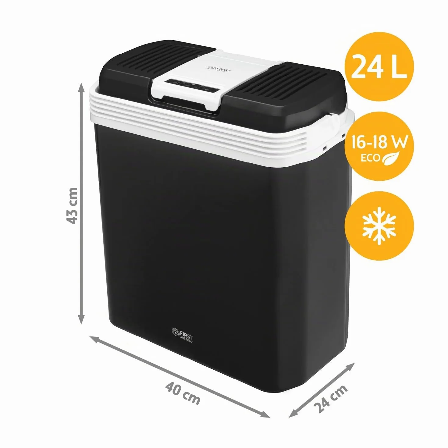 TZS First Austria Frigorifero portatile 24L 12V 230V termoelettrico raffredda riscalda Coolbox Nero