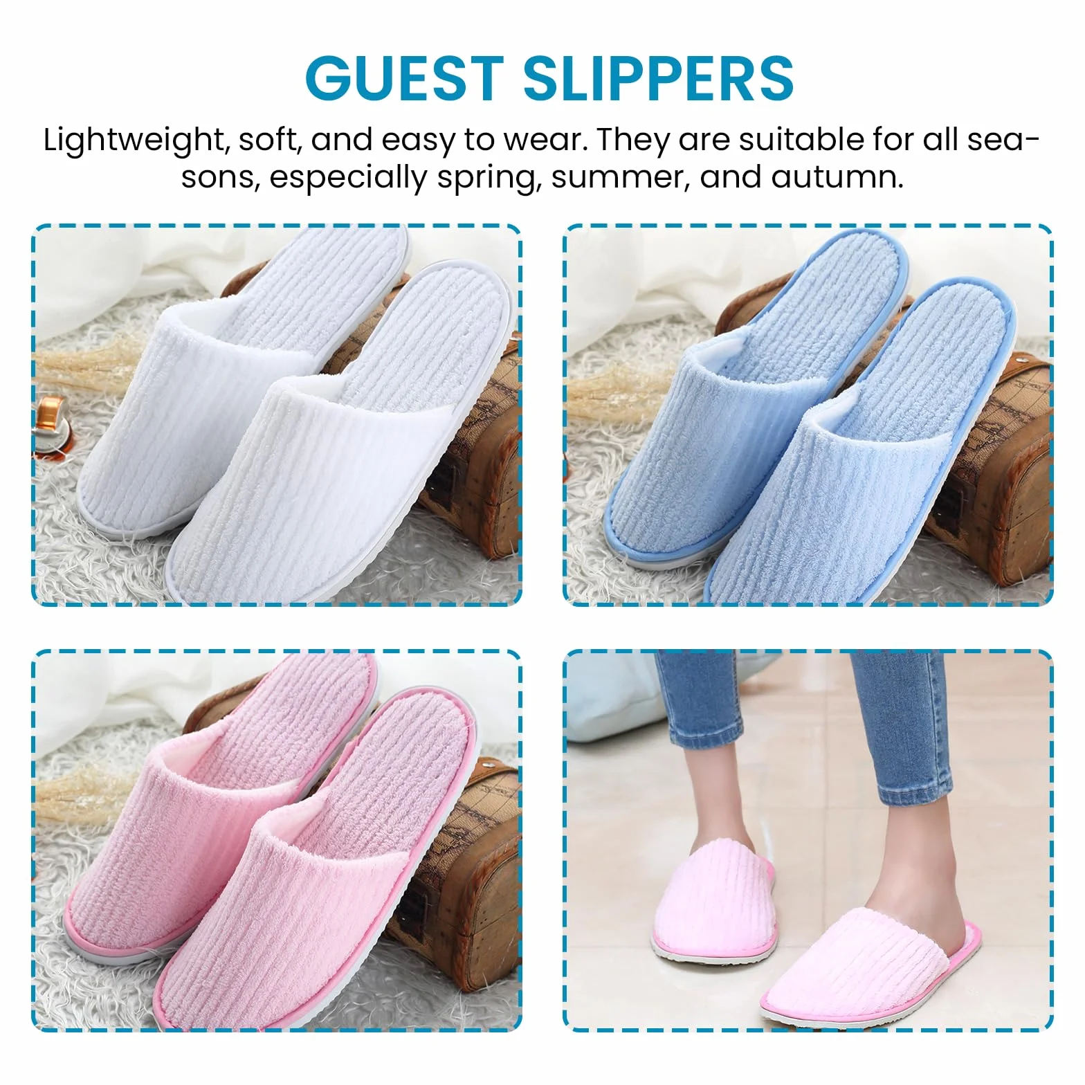 Pantofole per ospiti e hotel 6 paia spugna antiscivolo tessuto corallo 28x11 cm Rosa