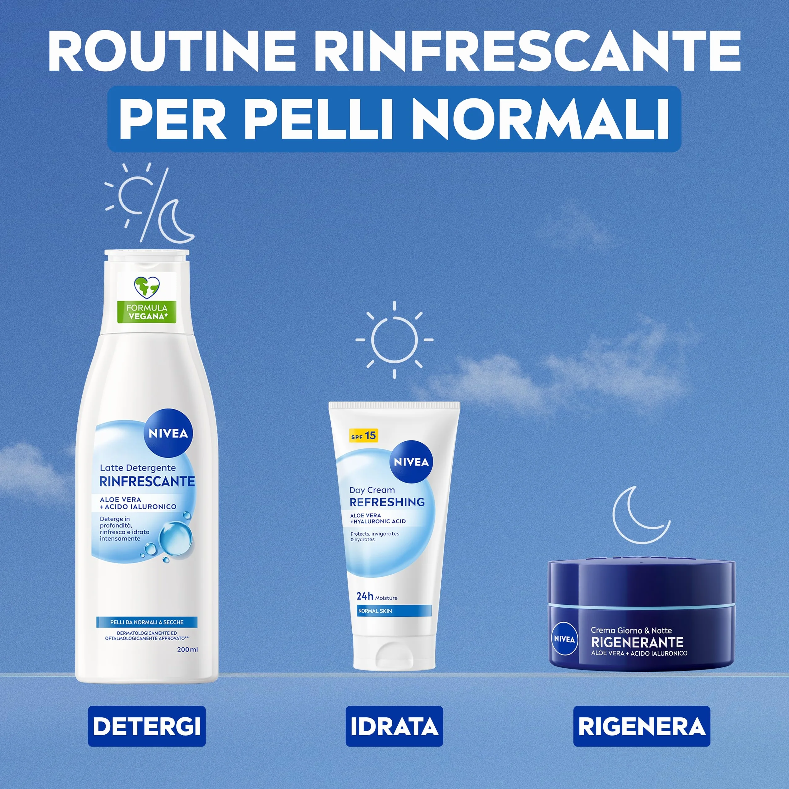 NIVEA Latte Detergente Rinfrescante 200 ml Detergente viso idratante e lenitivo Cleanser struccante Aloe Vera Acido Ialuronico