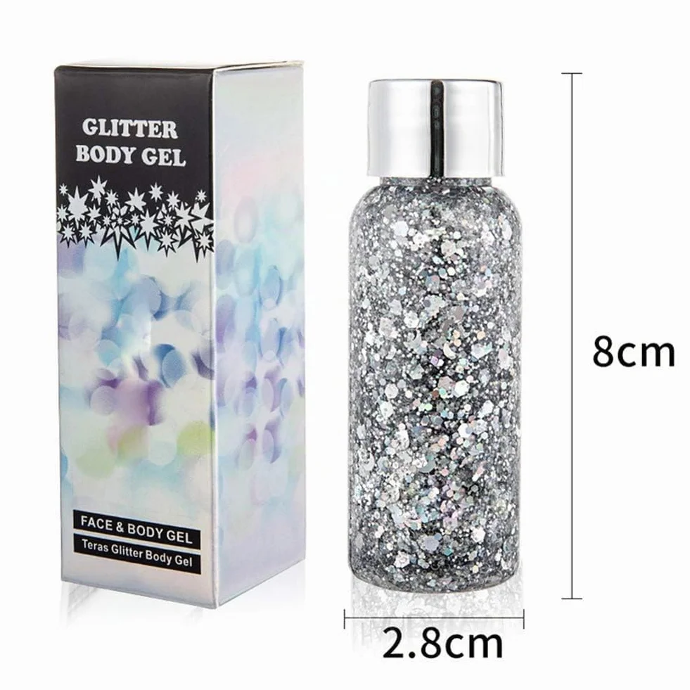 Glitter Body Gel, con lustrini, per festival, prodotto cosmetico per viso, capelli, unghie; trucco di lunga durata, sfavillante, 30 g