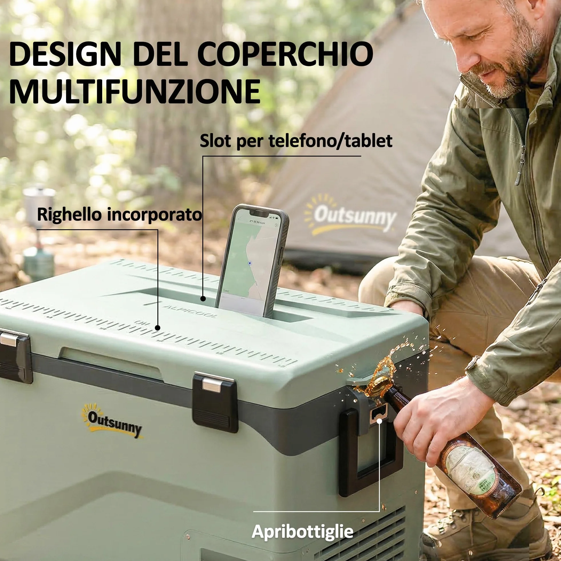 Outsunny Frigorifero Portatile Auto 42.5L Compressore Elettrico Anti-Shock APP Bluetooth 12V/24V/240V -20°C-20°C