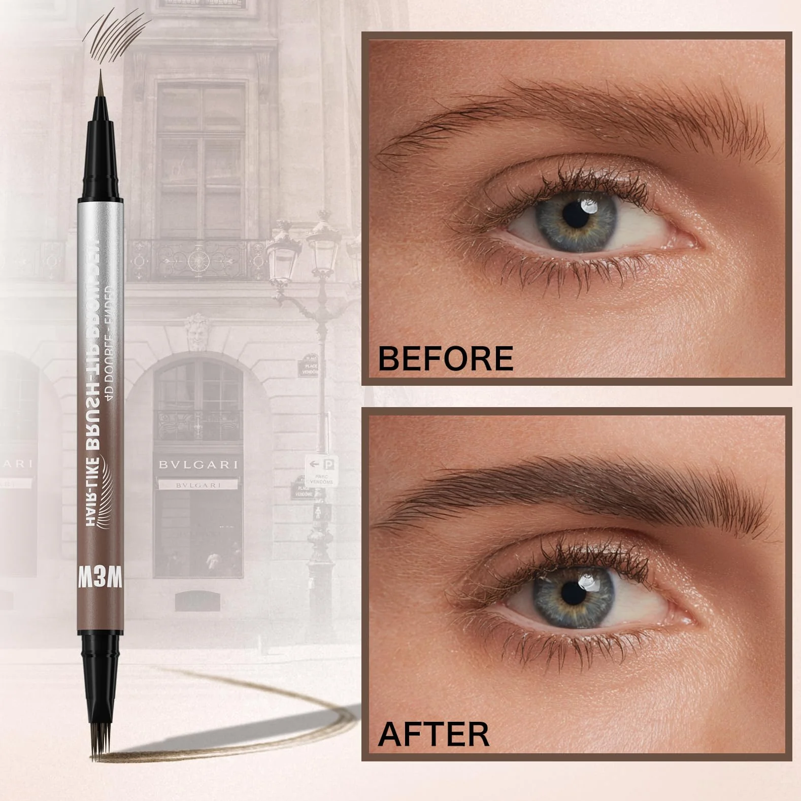 W3W 4D matita sopracciglia make up, penna sopracciglia effetto pelo,matita sopracciglia microblading,waterproof eyebrow pencil,4D Quadrato angolato + Ultra-Fine,02 Medium Brown(Marrone medio)