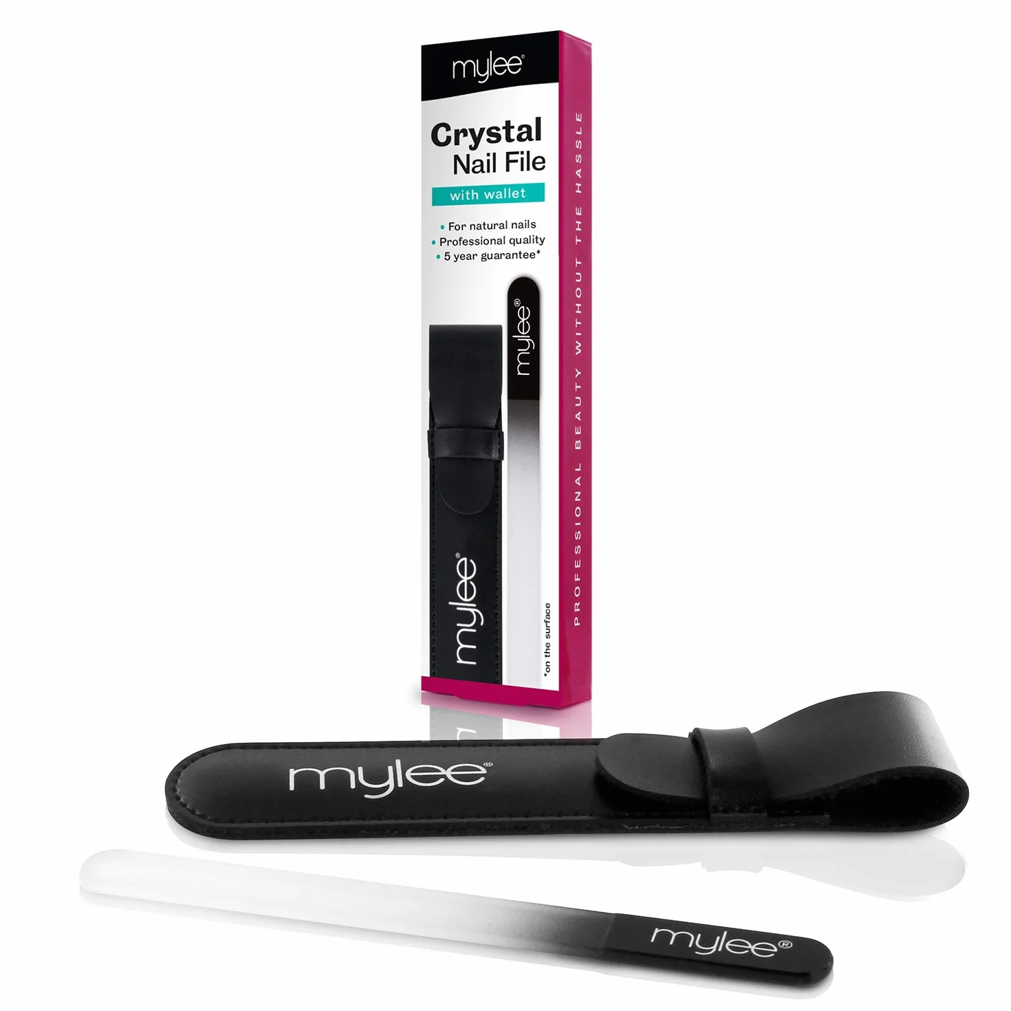Lima per unghie in vetro Mylee con custodia - Manicure professionale, igienica e duratura con garanzia di 5 anni, per uso professionale o domestico