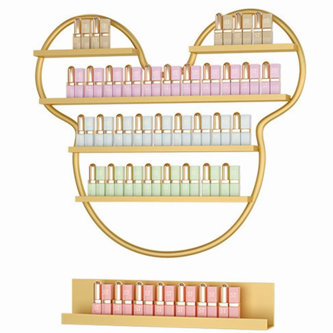 Organizzatore per Cosmetici Color Oro, Scaffale da Parete per Smalti per Bambini, Espositore in Metallo per Negozio di Bellezza, Salone E Casa (Set di 2)