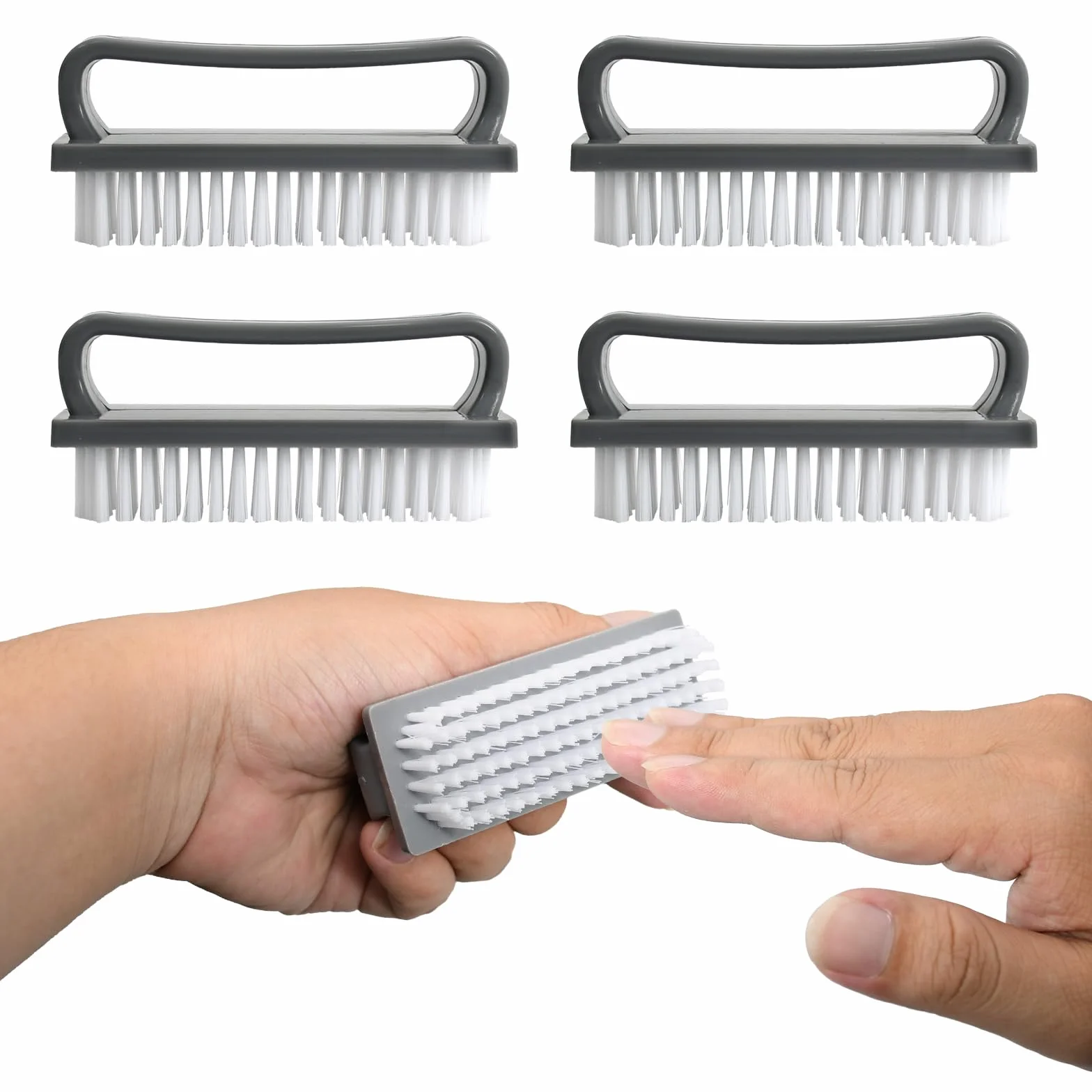 Spazzolino per Unghie e Mani, 4 Pezzi Set Spazzole Unghie 9.5x3.8 cm, Spazzolina con Setole Resistente per Pulizia Profonda, Multiuso per Casa, Cucina e Igiene Personale, Grigio