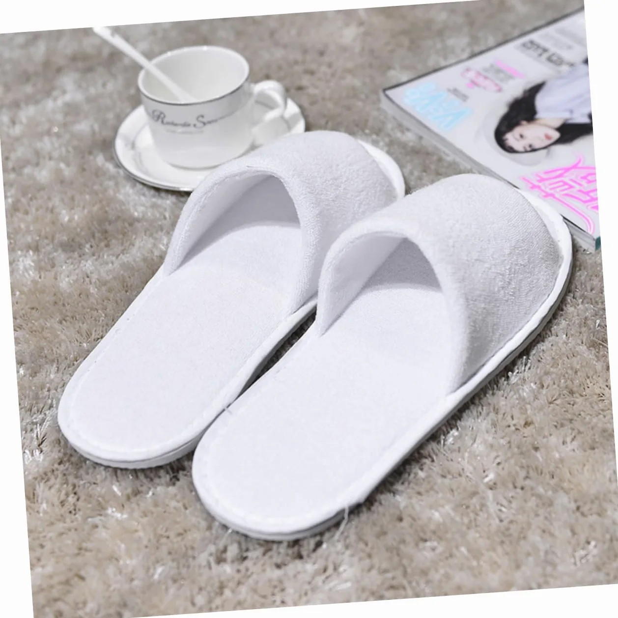Pantofole Monouso Bianco per Hotel e Viaggio, 10 Paia di Ciabatte Comode Suola Elastiche per Ospiti, Scarpe Aperte Antiscivolo