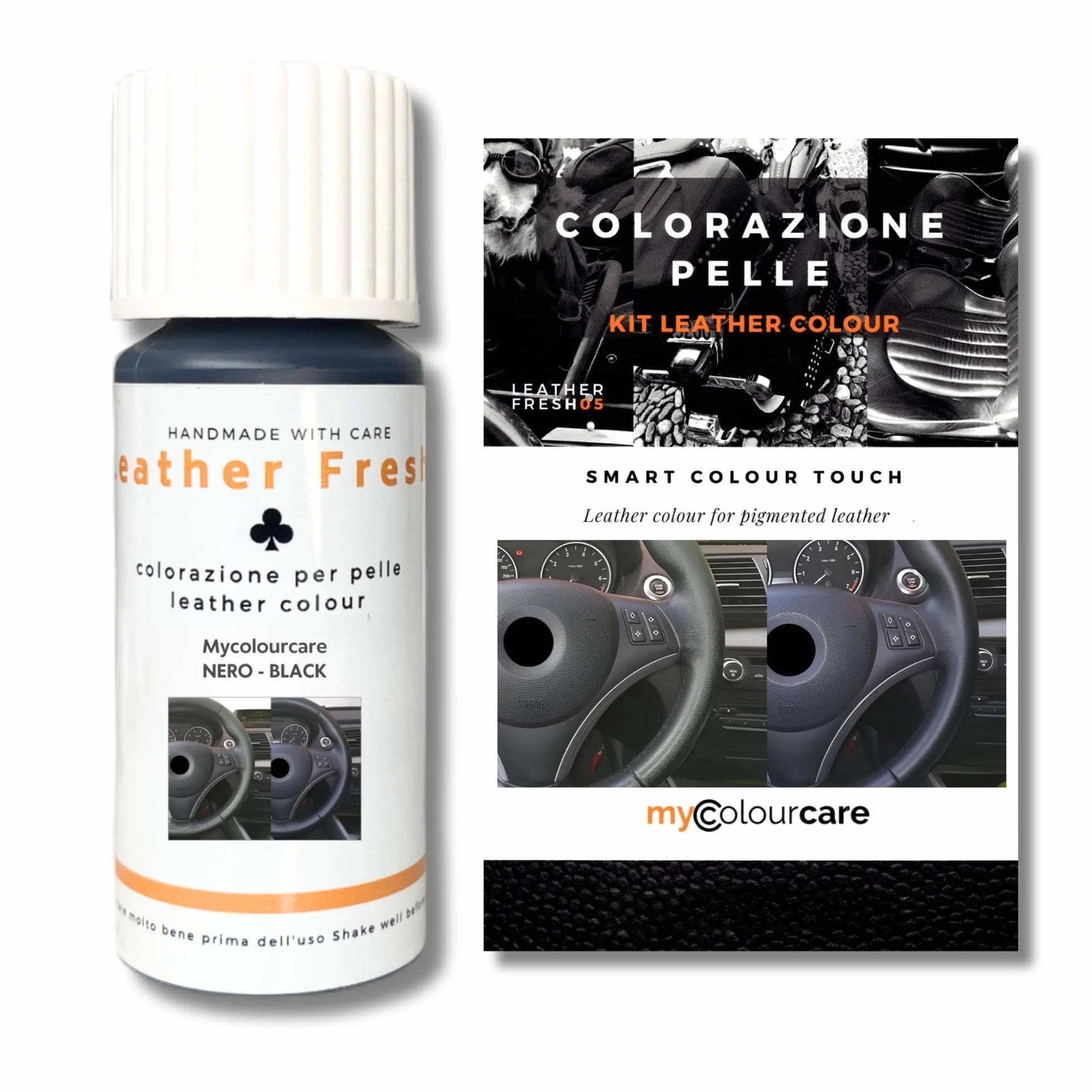 Colourcare24 Kit Ritocco Volante Nero Pelle Similpelle Riparazione Cuoio Alternativa Coprivolante